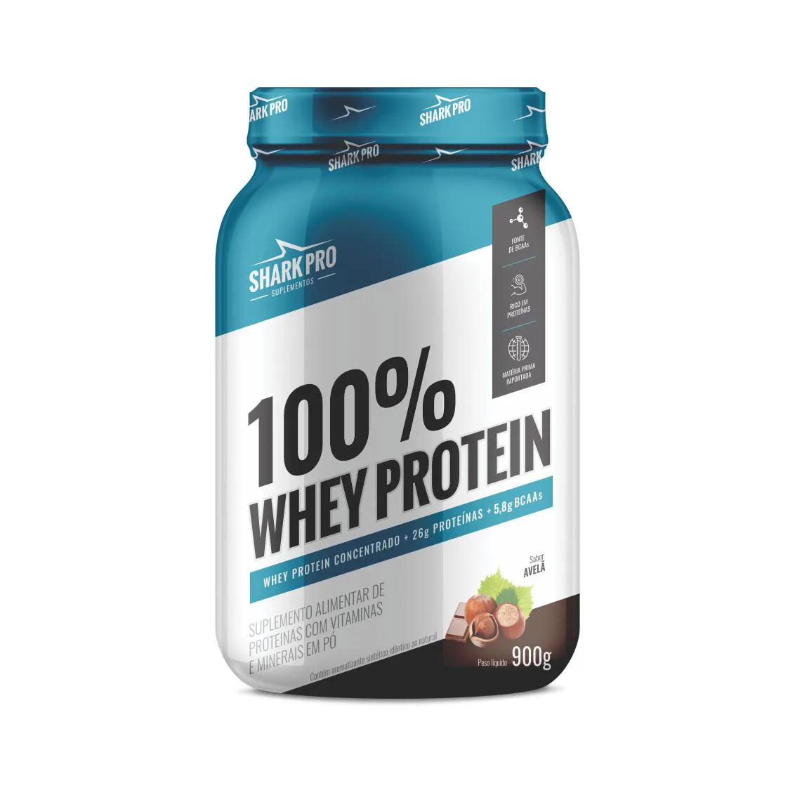 100% WHEY PROTEIN - WPC - WHEY PROTEIN POTE 900G SABOR AVELÃ