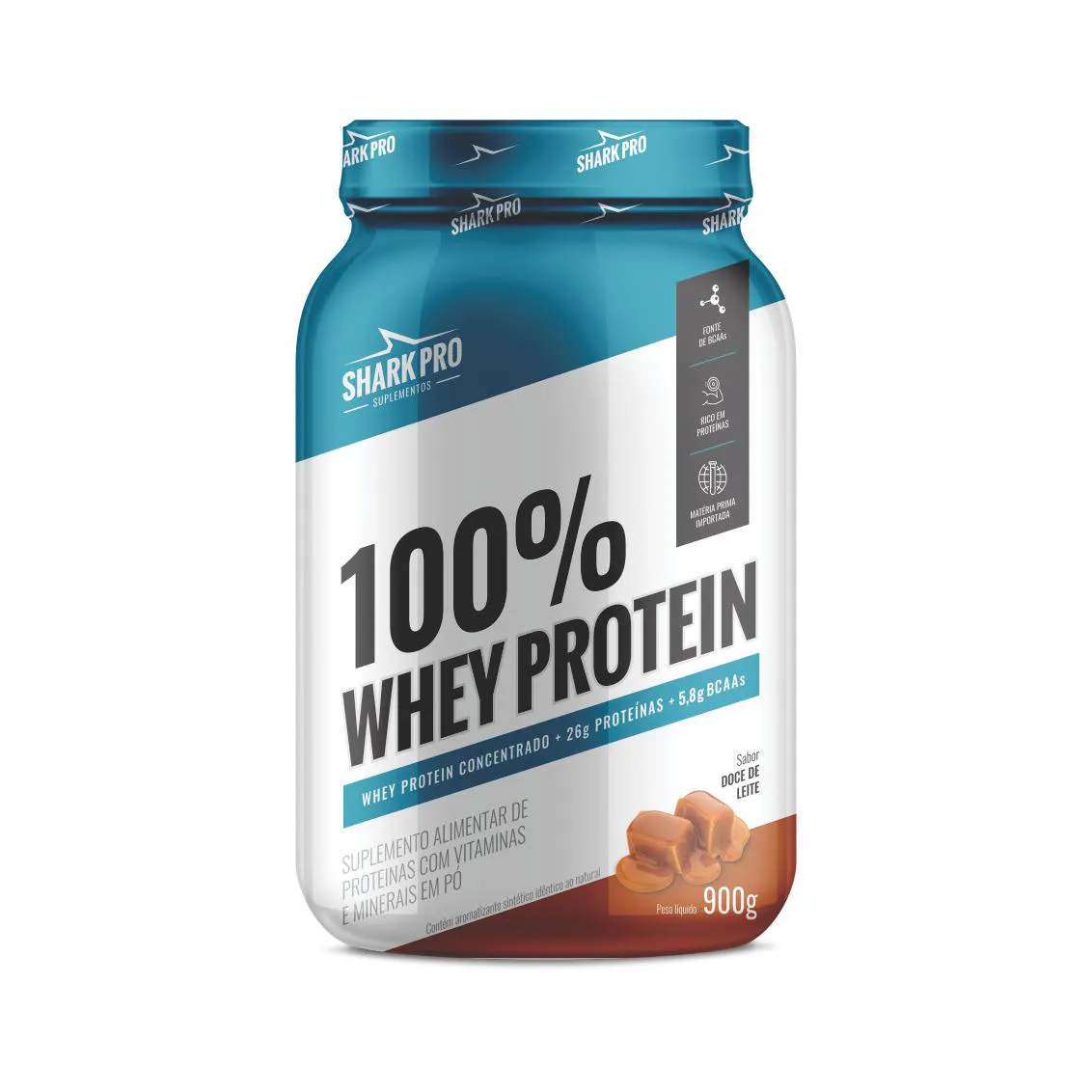 100% WHEY PROTEIN - WPC - WHEY PROTEIN POTE 900G SABOR DOCE DE LEITE