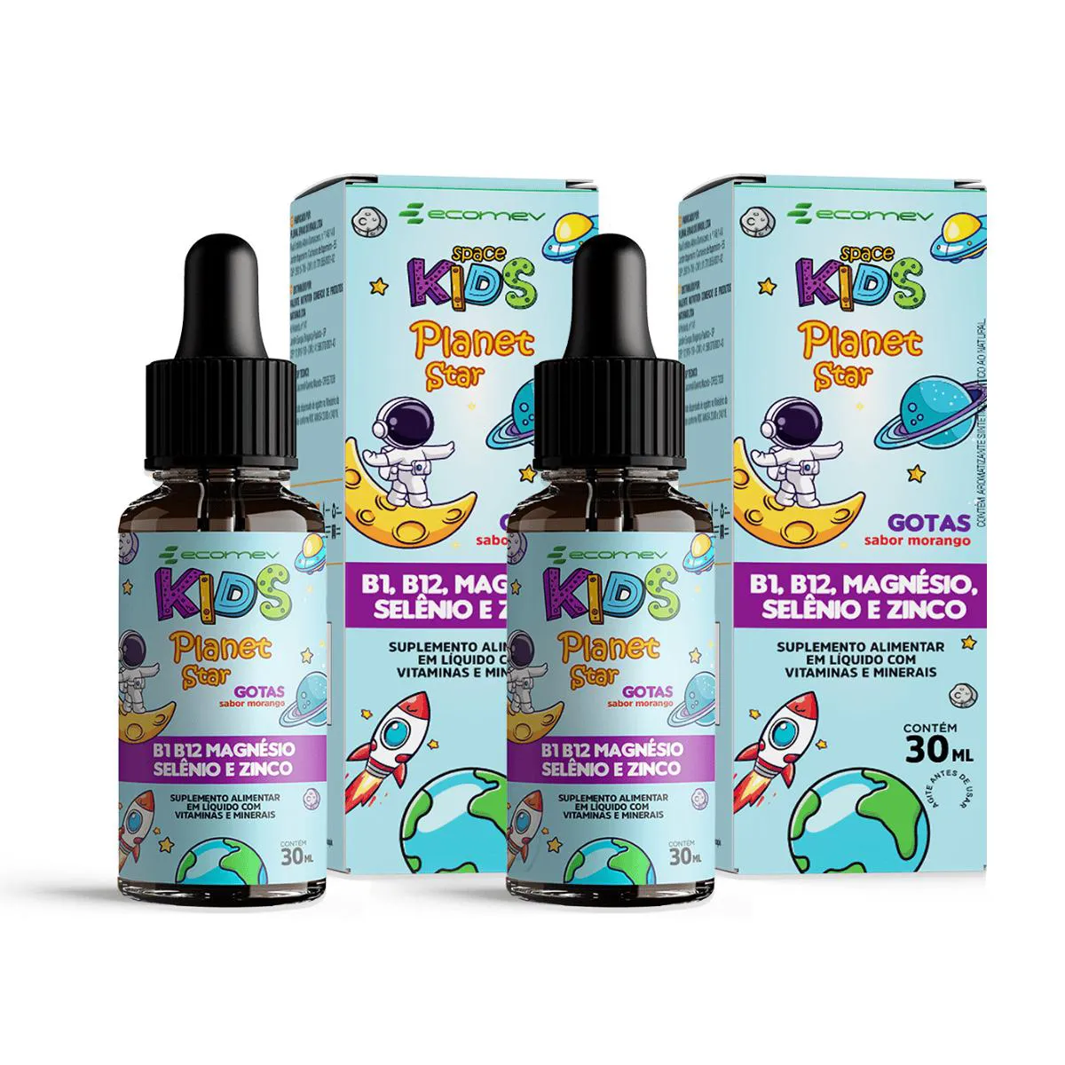 2X FLORAL INFANTIL FOCO KIDS MAGNéSIO B1 B12 SELêNIO ZINCO 30ML ECOMEV SABOR MORANGO