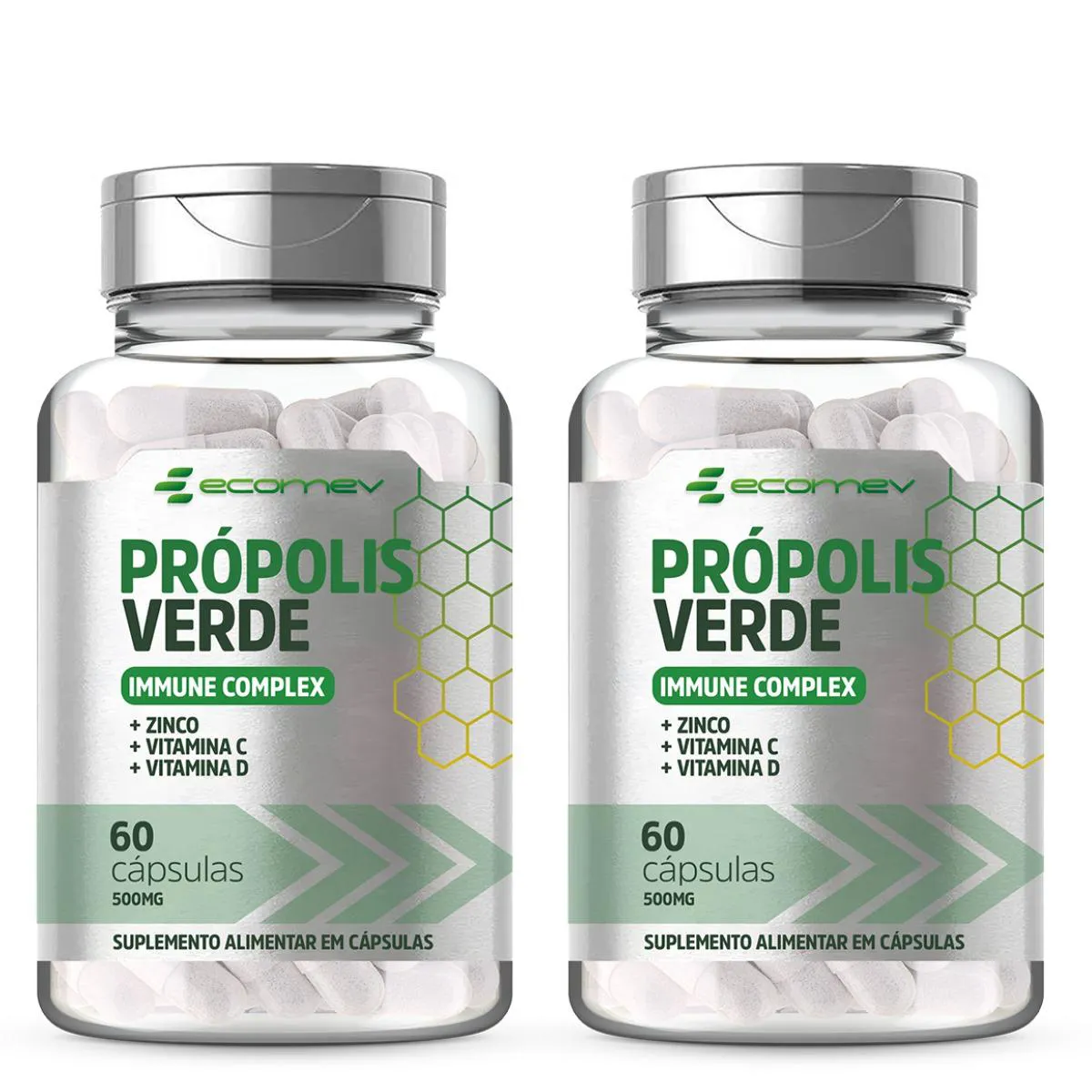 2X PROPOLIS VERDE IMMUNE COMPLEX COM VIT C D3 E ZINCO  500MG 60 CáPSULAS ECOMEV