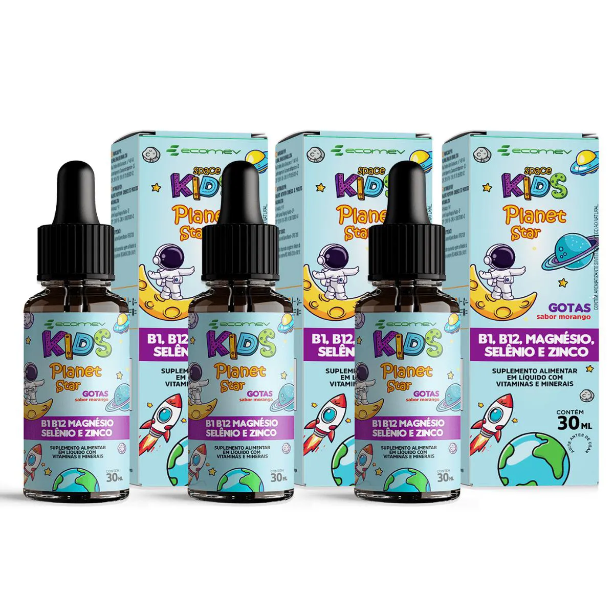 3X FLORAL INFANTIL FOCO KIDS MAGNéSIO B1 B12 SELêNIO ZINCO 30ML ECOMEV SABOR MORANGO