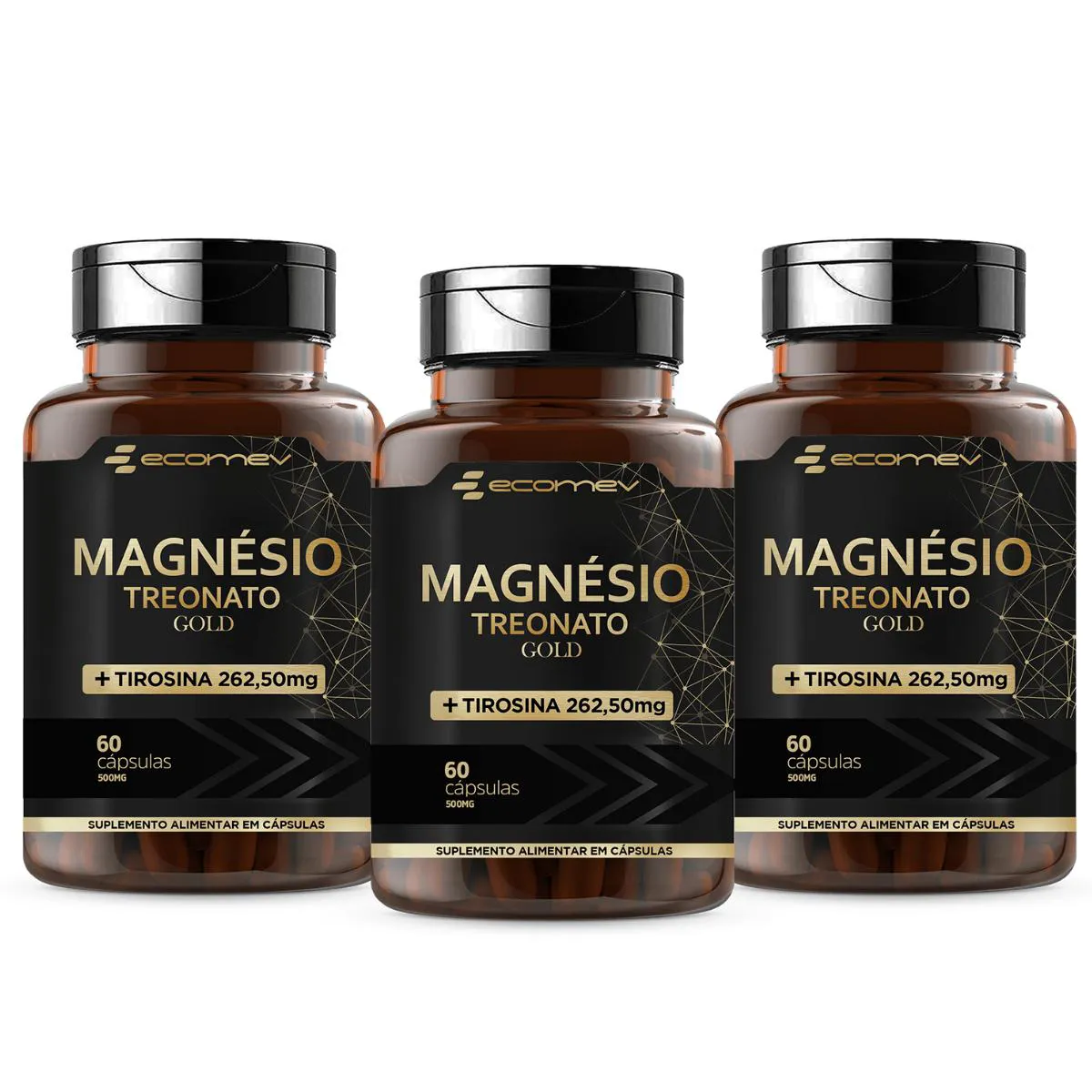 3X MAGNESIO TREONATO COM L TIROSINA 500MG 60 CáPSULAS ECOMEV