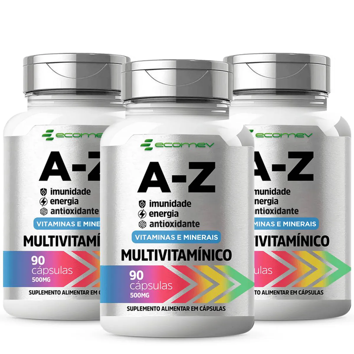 3X MULTIVITAMINICO A-Z COMPLETO 22 VITAMINAS E MINERAIS 90 CAPSULAS - ECOMEV