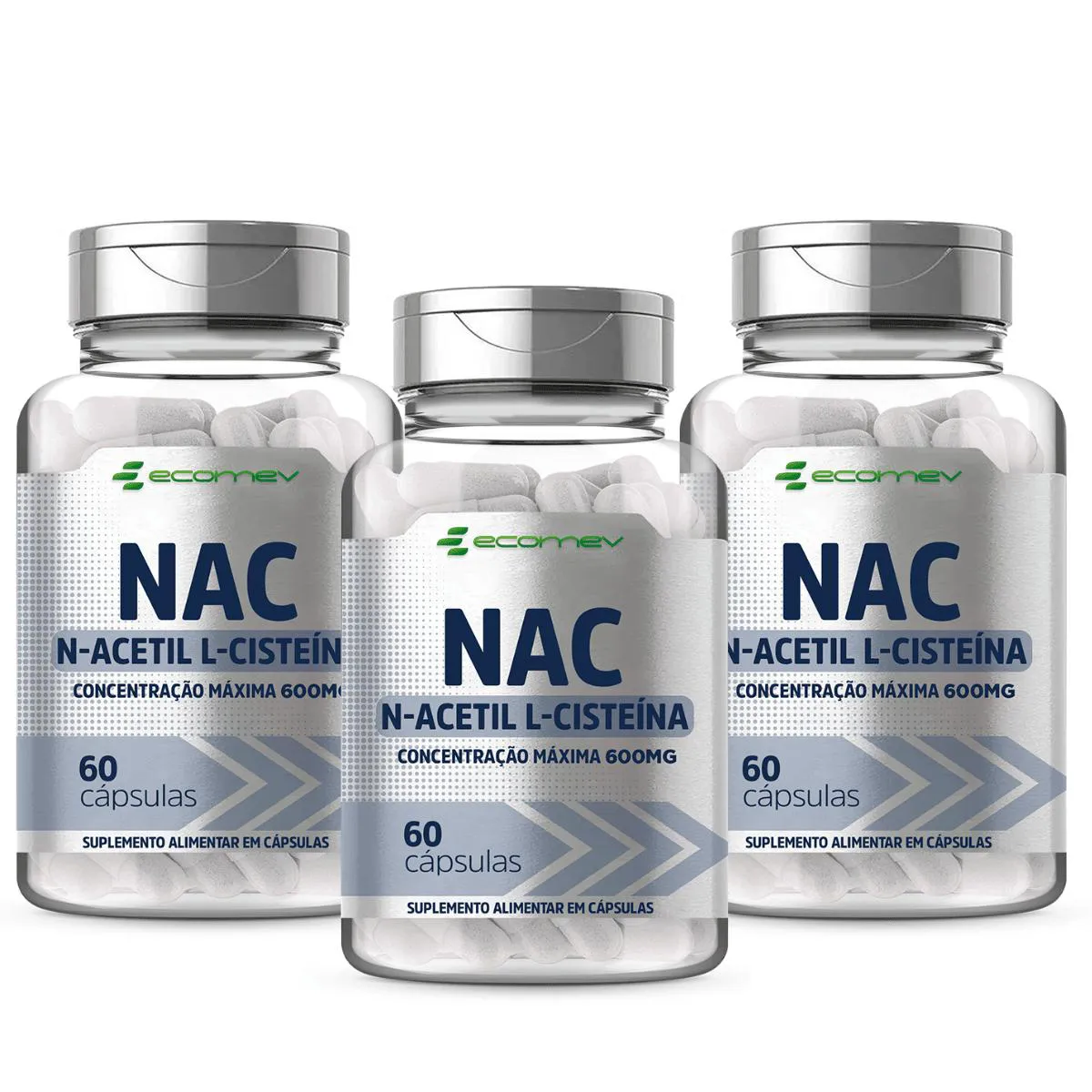 3X NAC N- ACETILCISTEINA 600MG 60 CáPSULAS ECOMEV