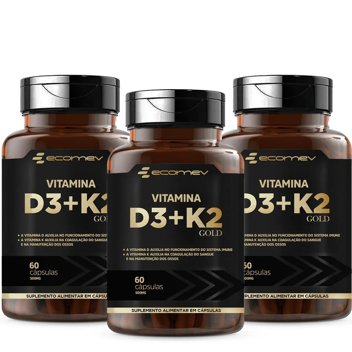 3X VITAMINA D3 2.000UI K2 MK7 MENAQUINONA 149MCG 60 CAPSULAS - ECOMEV