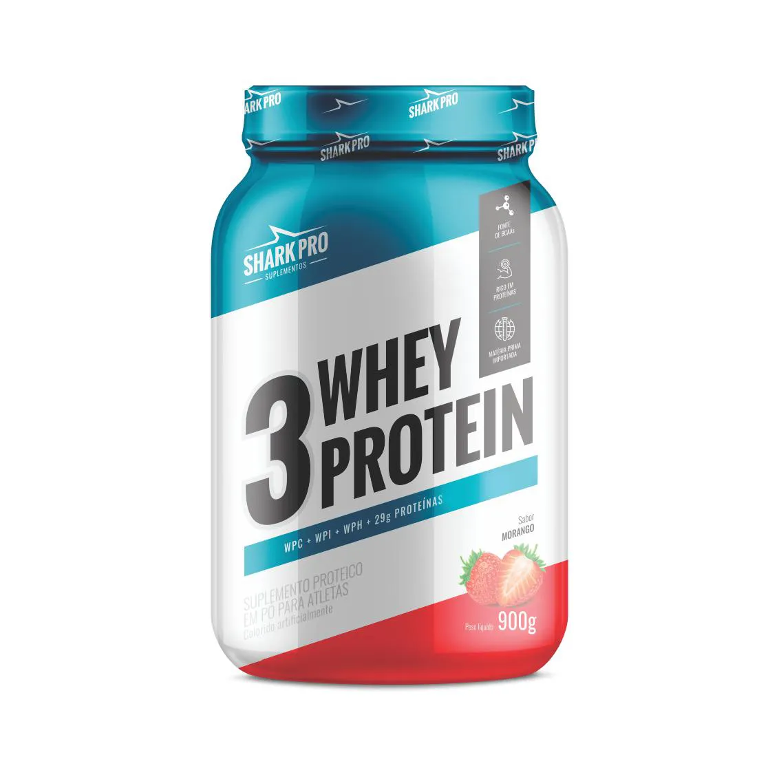 3W WHEY PROTEIN - POTE 900G SABOR MORANGO