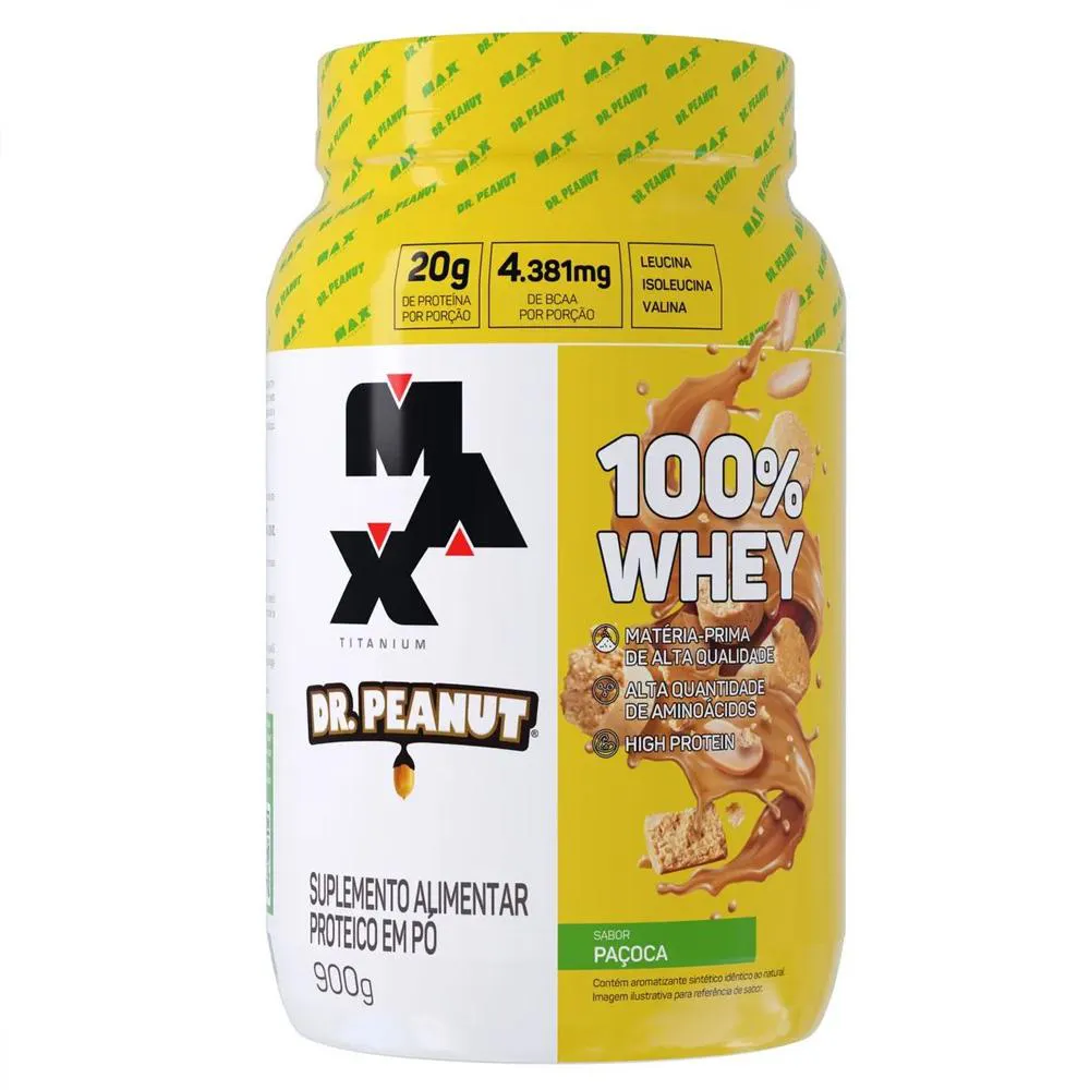 WHEY 100% PROTEIN DR. PEANUT POTE 900G - MAX TITANIUM Paçoca