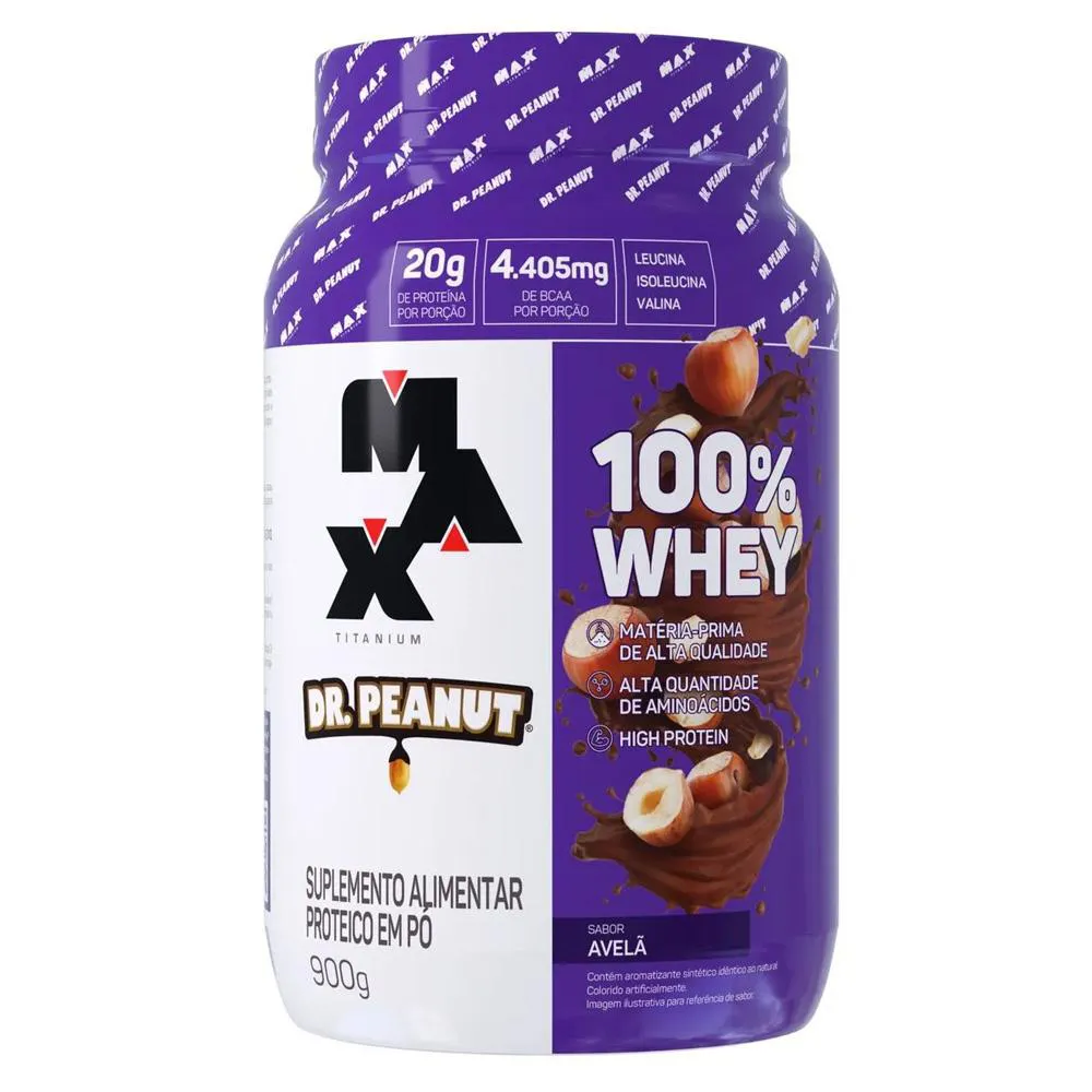 WHEY 100% PROTEIN DR. PEANUT POTE 900G - MAX TITANIUM Avelã
