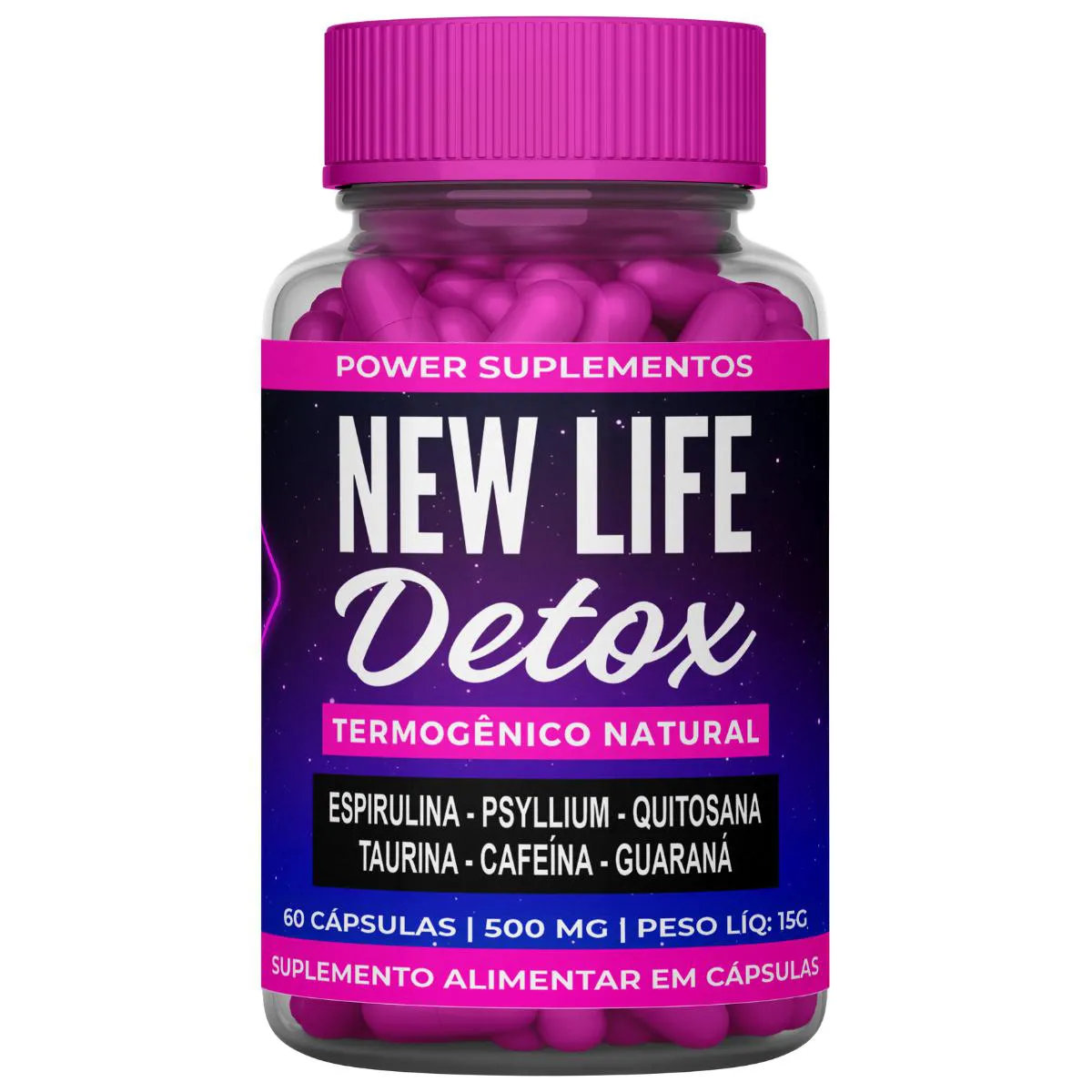 1 SUPLEMENTO NEW LIFE DETOX TERMOGêNICO NATURAL 60 CáPSULAS Neutro