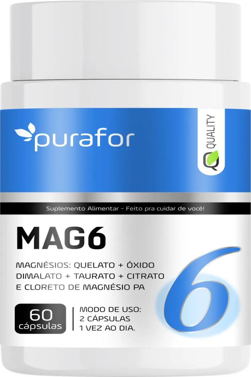 SUPLEMENTO MAG 6 60 CáPSULAS - PURAFOR QUALITY | SAúDE Neutro