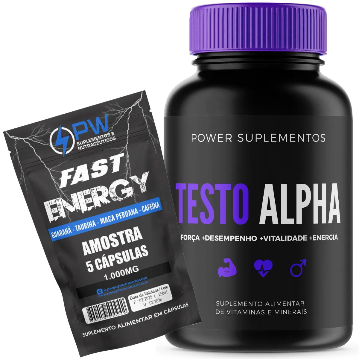 SUPLEMENTO MASCULINO TESTO ALPHA 30 CPS + BRINDE SUPLEMENTO FAST ENERGY AMOSTRA 5 CPS Neutro