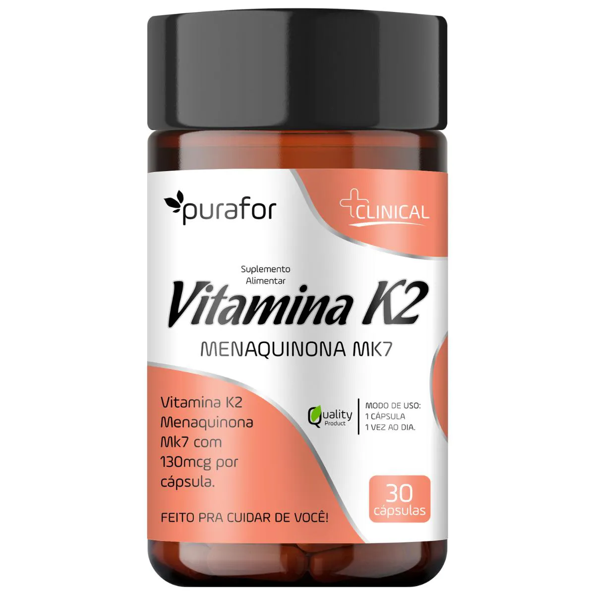 SUPLEMENTO VITAMINA K2 PURAFOR 30 CáPSULAS – SAúDE ÓSSEA Neutro