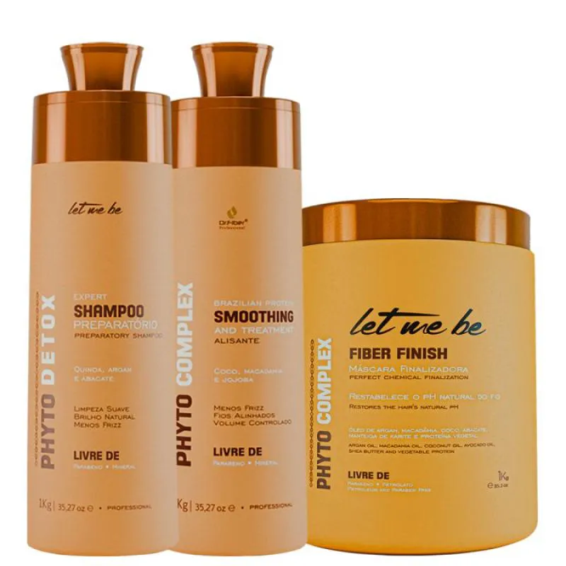 KIT ESCOVA PROGRESSIVA PHYTO COMPLEX LITRO + SHAMPOO PREPARATóRIO PHYTO DETOX LITRO + MáSCARA FIBER FINISH 1KG