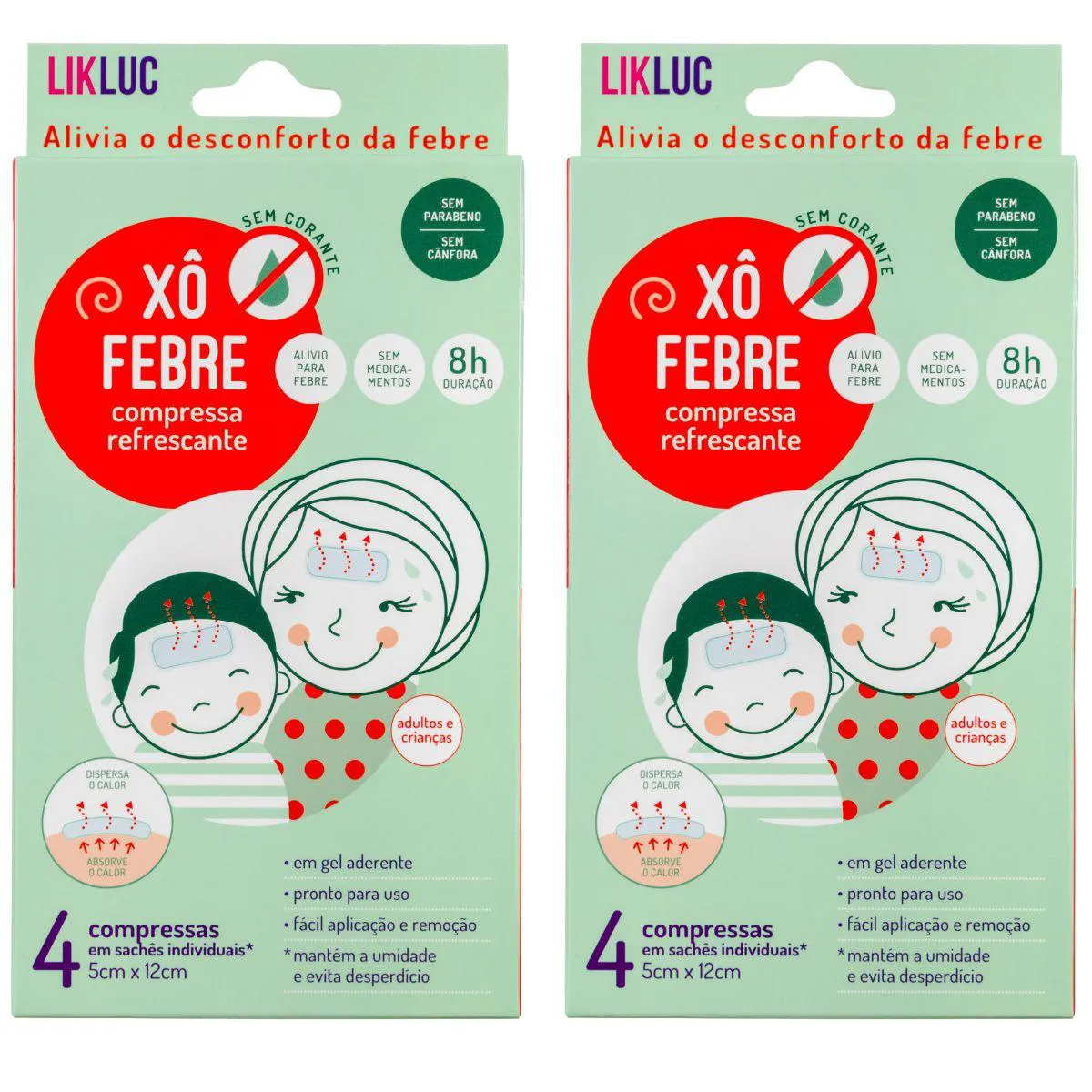 2X XÔ FEBRE - COMPRESSA REFRESCANTE ALIVIO DA FEBRE - LIKLUC