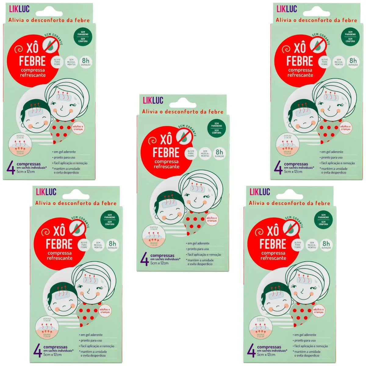 5X XÔ FEBRE - COMPRESSA REFRESCANTE ALIVIO DA FEBRE - LIKLUC
