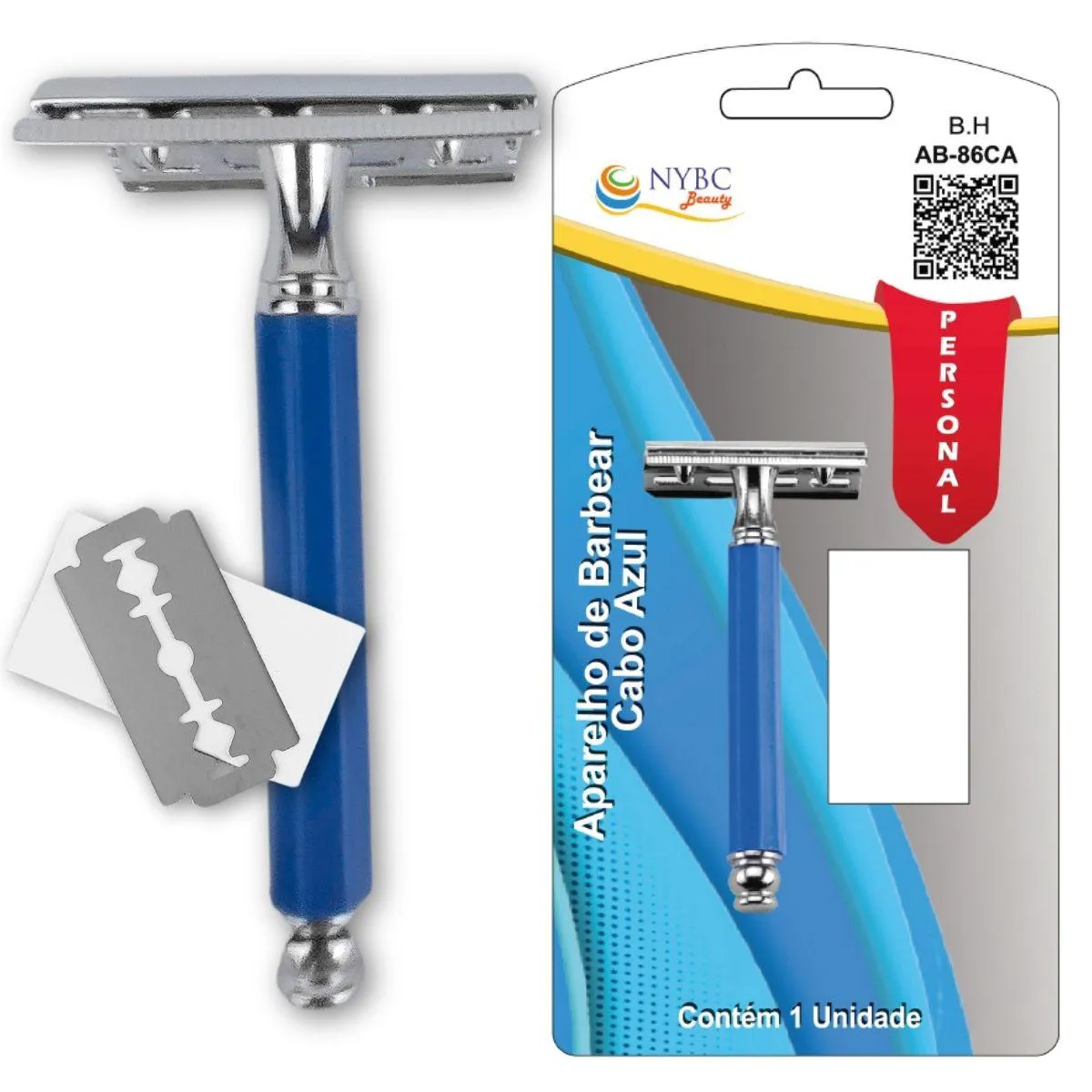APARELHO DE BARBEAR CABO AZUL AçO INOXIDáVEL E CABO PLáSTICO