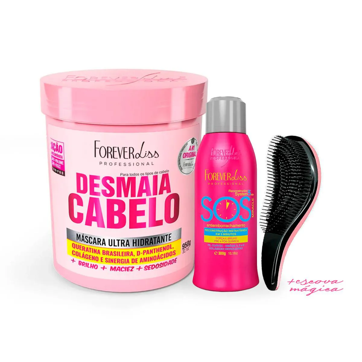 KIT SOS + MáSCARA DESMAIA CABELO 950G FOREVER LISS +ESCOVA