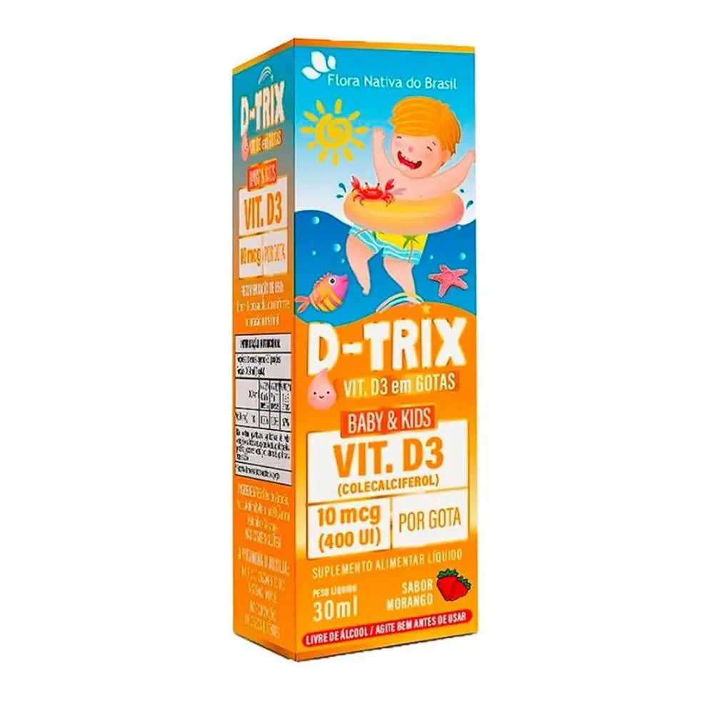 D-TRIX KIDS VITAMINA D GTS 30ML SAB MORANGO FLORA NATIVA