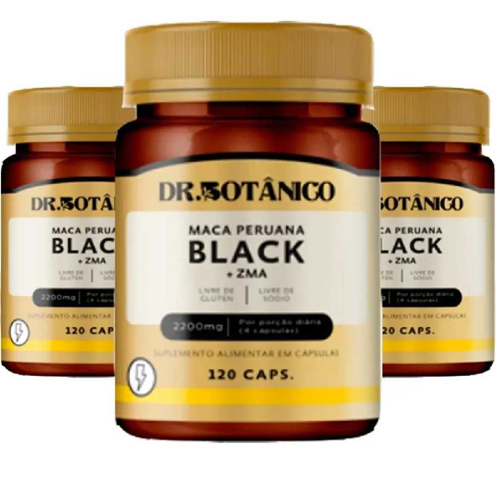 KIT 03 MACA PERUANA BLACK (MACA+ZINCO) 2200MG 120CAPS DR. BOTANICO