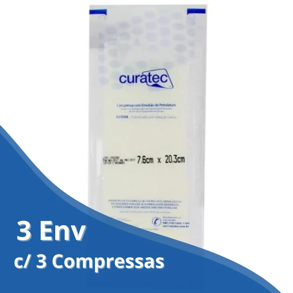 KIT 3 ENV C/ 3 COMPRESSAS EMULSãO PETROLATUM 7,6X20,3CM CURATEC