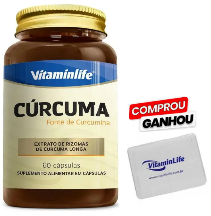 CURCUMA 100% PURA AçAFRãO DA TERRA 60 CáPSULAS + BRINDE 1X PORTA CáPSULA - VITAMINLIFE