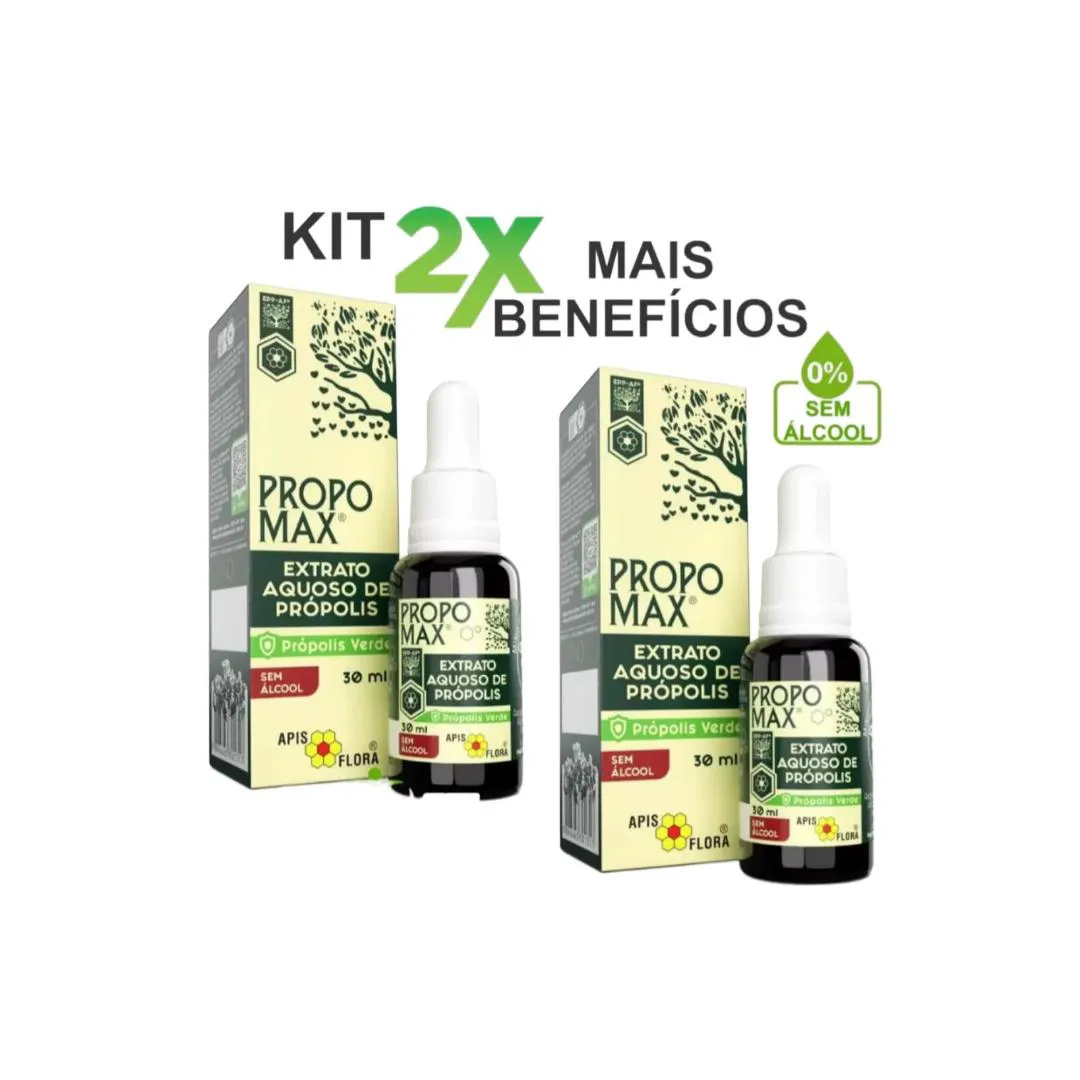 KIT 2X - EXTRATO DE PRóPOLIS SEM ÁLCOOL (AQUOSO) - 30ML - APIS FLORA - PROPOMAX®