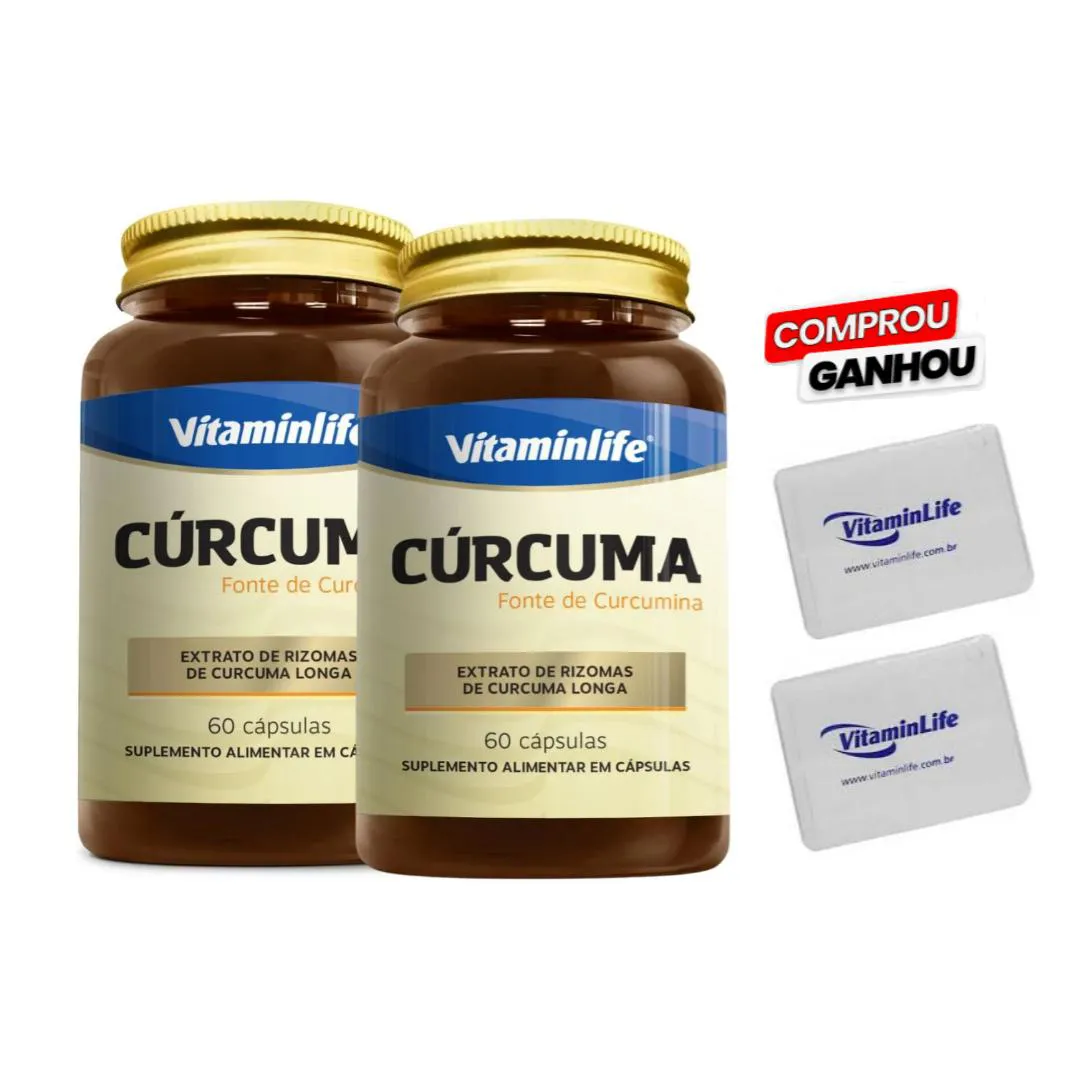 KIT 2X CURCUMA 100% PURA AçAFRãO DA TERRA 60 CáPSULAS + BRINDE 2X PORTA CáPSULA - VITAMINLIFE