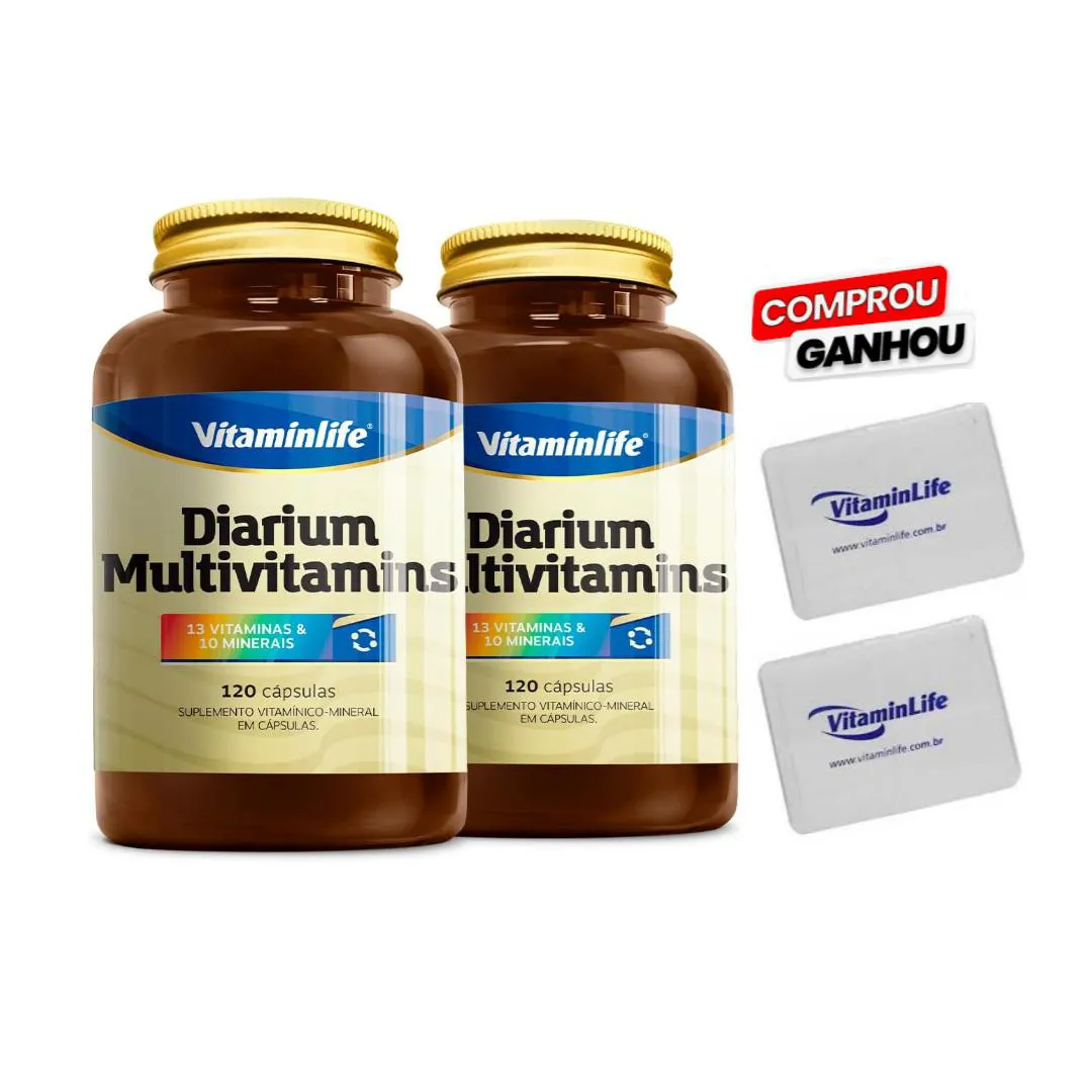 KIT 2X DIARIUM MULTIVITAMíNICO 120 CáPSULAS + BRINDE 2X PORTA CáPSULAS - VITAMINLIFE
