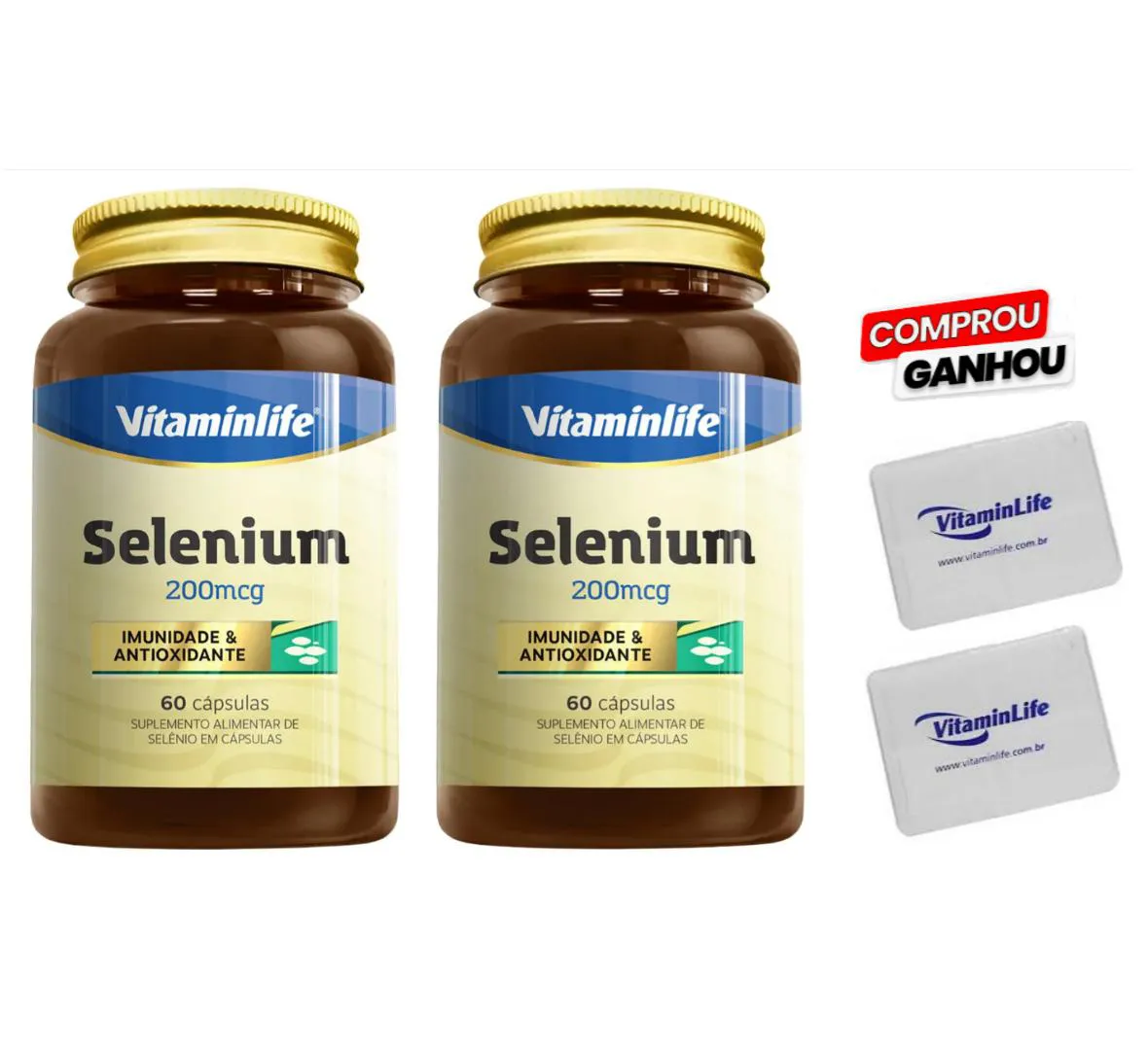 KIT 2X SELENIUM 200 MCG 60 CáPSULAS (IMUNIDADE E ANTIOXIDANTE) + BRINDE 2X PORTA CáPSULAS - VITAMINLIFE
