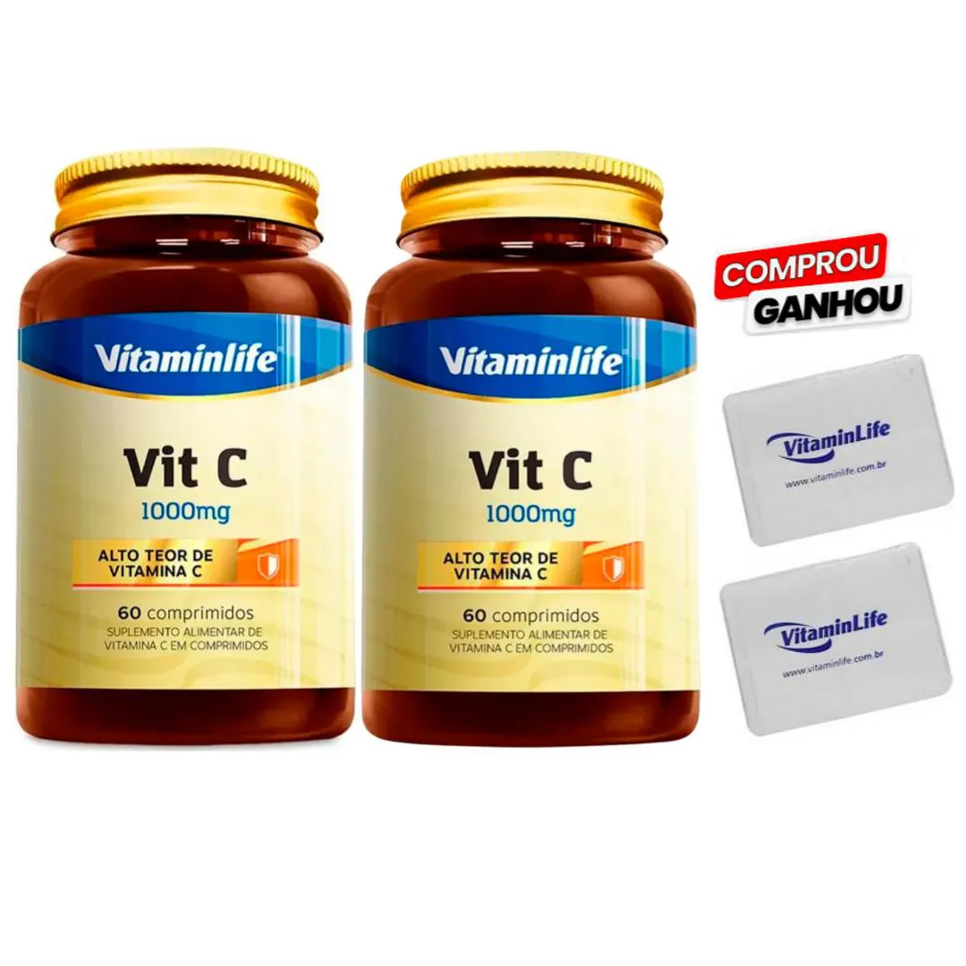 KIT 2X VITAMINA C 1000MG 60 CáPSULAS + 2X BRINDE PORTA CáPSULAS - VITAMINLIFE ANTIOXIDANTE