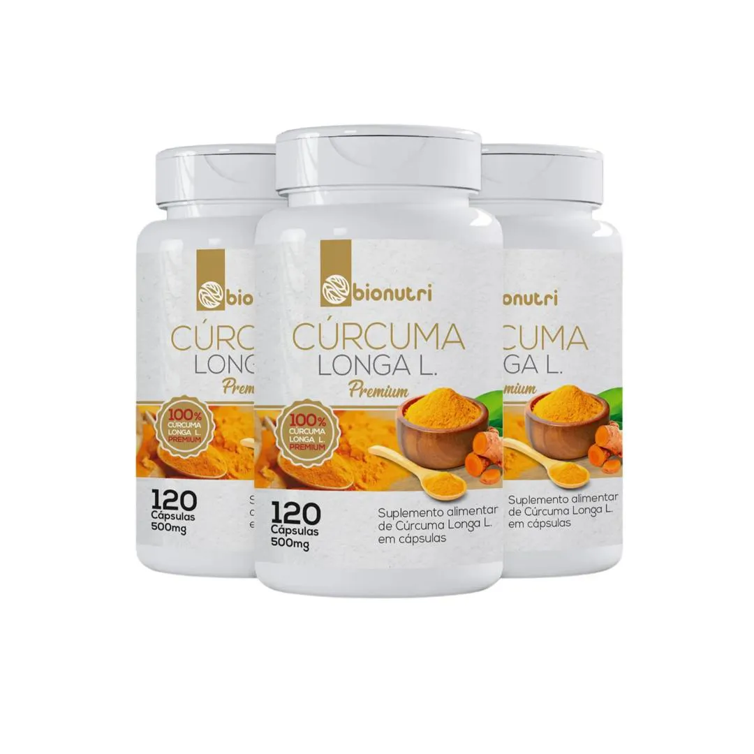 KIT 3X CúRCUMA PREIMUM 500 MG 120 CáPSULA AçAFRãO TUMéRICO AçAFRãO ÍNDIA - BIONUTRI