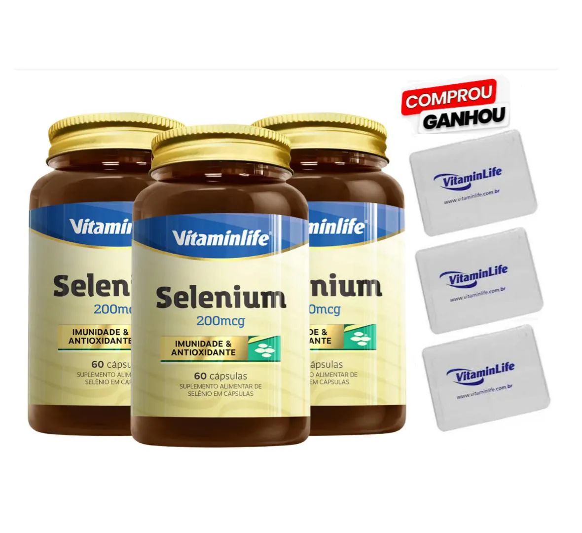 KIT 3X SELENIUM 200 MCG 60 CáPSULAS - VITAMINA DE SELêNIO + BRINDE 3X PORTA CáPSULAS - VITAMINLIFE IMUNIDADE E ANTIOXIDANTE