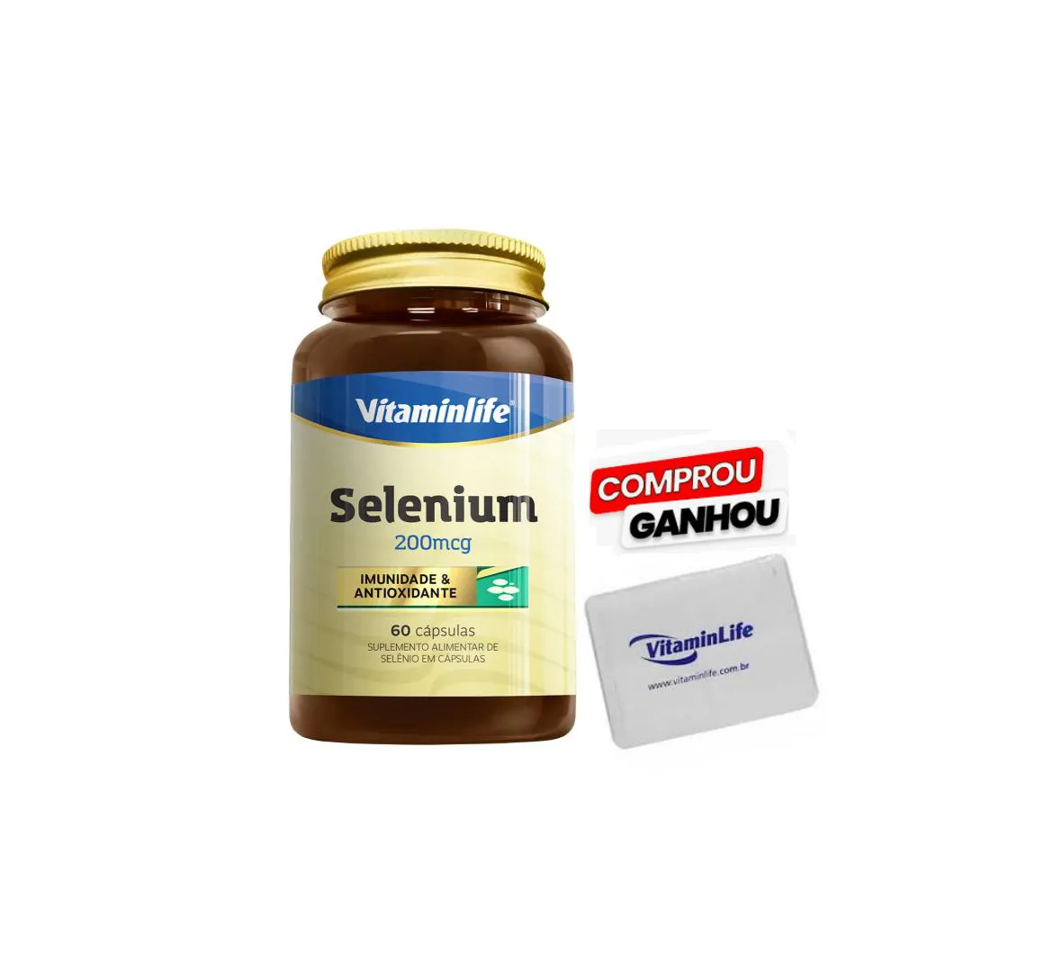 SELENIUM 200 MCG 60 CáPSULAS (IMUNIDADE E ANTIOXIDANTE) + BRINDE 1X PORTA CáPSULAS - VITAMINLIFE