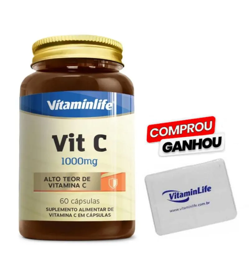 VITAMINA C 1000MG 60 CáPSULAS + BRINDE 2X PORTA CáPSULAS VITAMINLIFE ANTIOXIDANTE