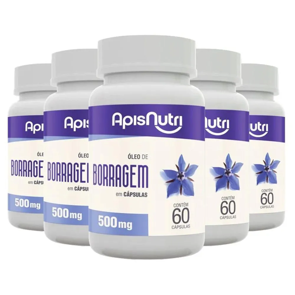 KIT 5 ÓLEO DE BORRAGEM 500MG APISNUTRI 60 CáPSULAS