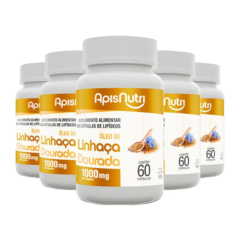 KIT 5 ÓLEO DE LINHAçA 1000MG APISNUTRI 60 CáPSULAS