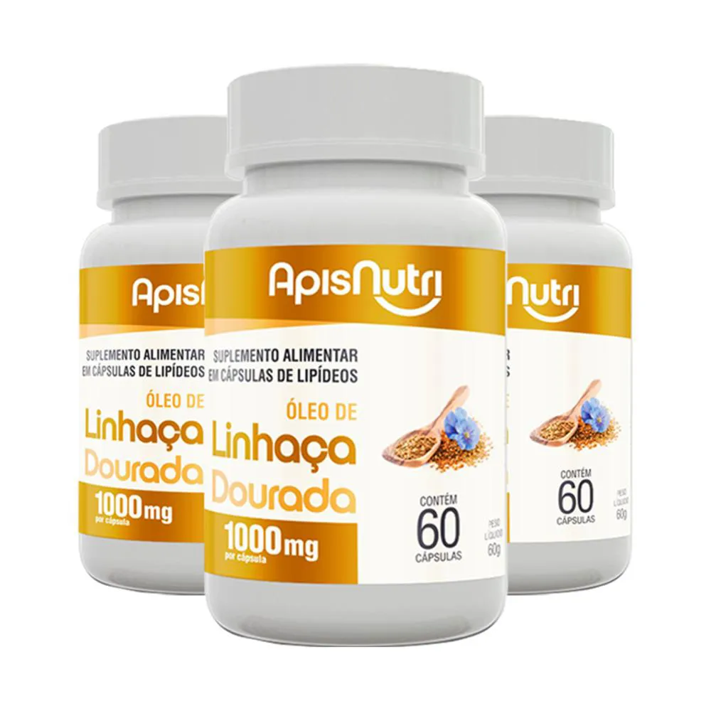 KIT 3 ÓLEO DE LINHAçA 1000MG APISNUTRI 60 CáPSULAS