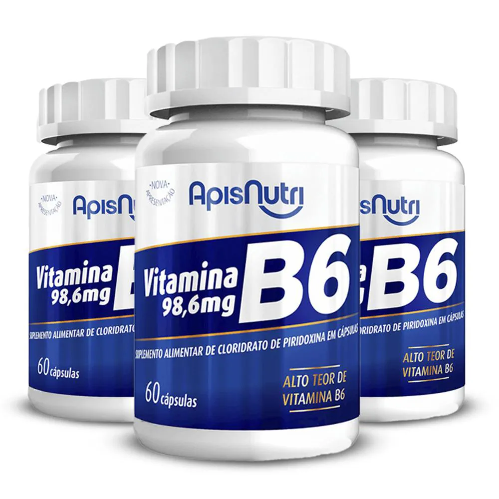 KIT 3 VITAMINA B6 APISNUTRI 60 CáPSULAS