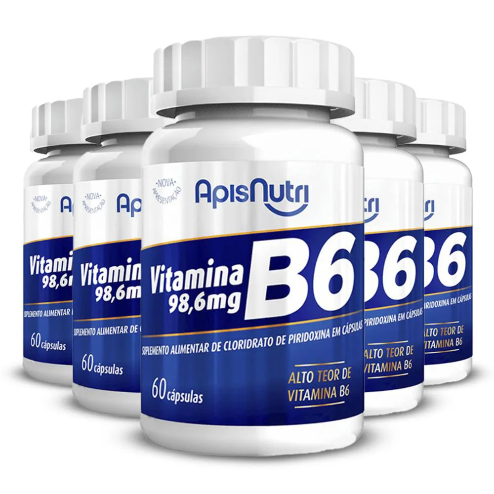 KIT 5 VITAMINA B6 APISNUTRI 60 CáPSULAS