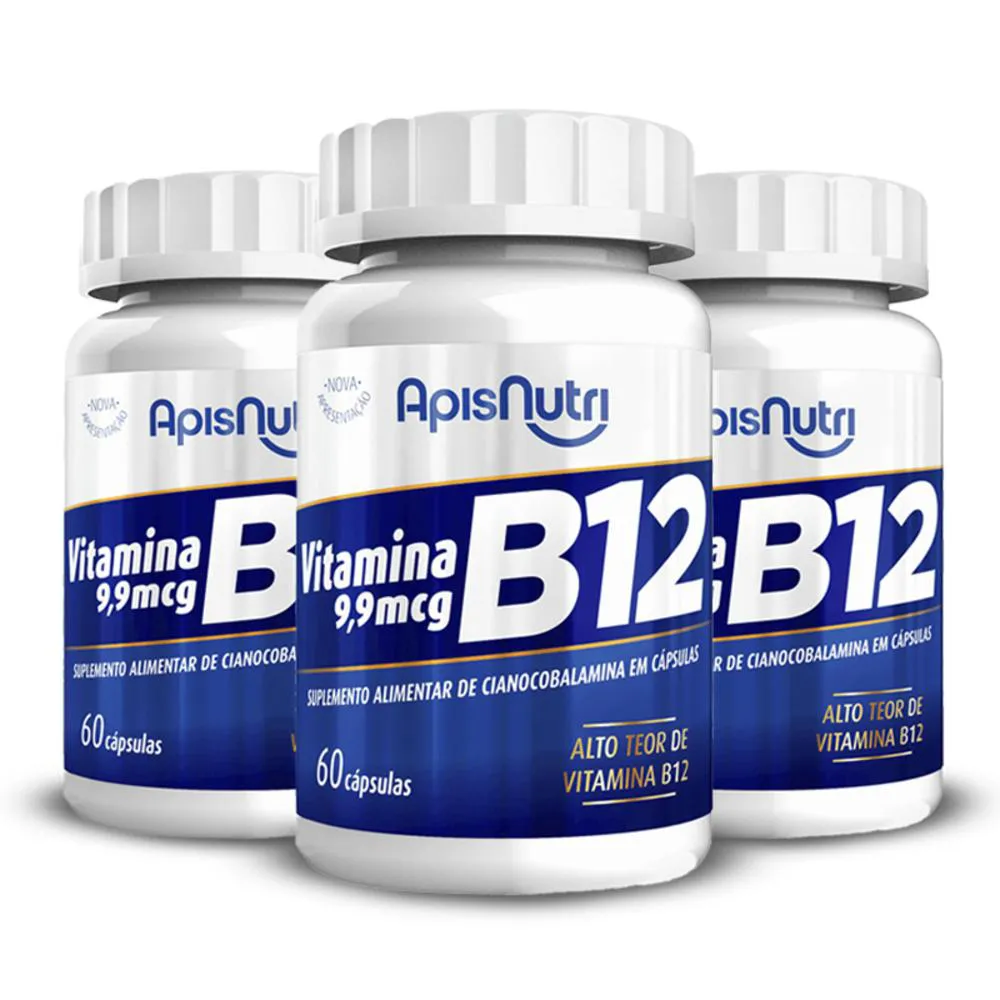KIT 3 VITAMINA B12 APISNUTRI 60 CáPSULAS