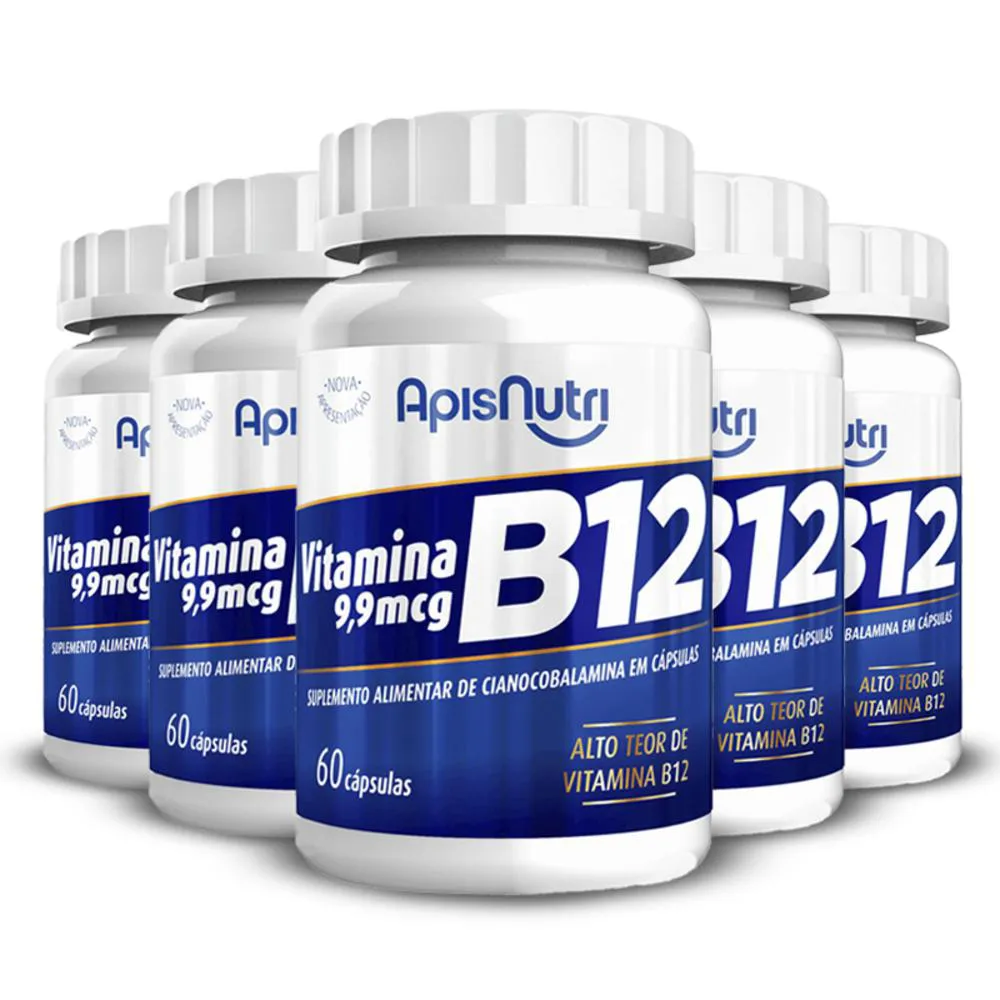 KIT 5 VITAMINA B12 APISNUTRI 60 CáPSULAS