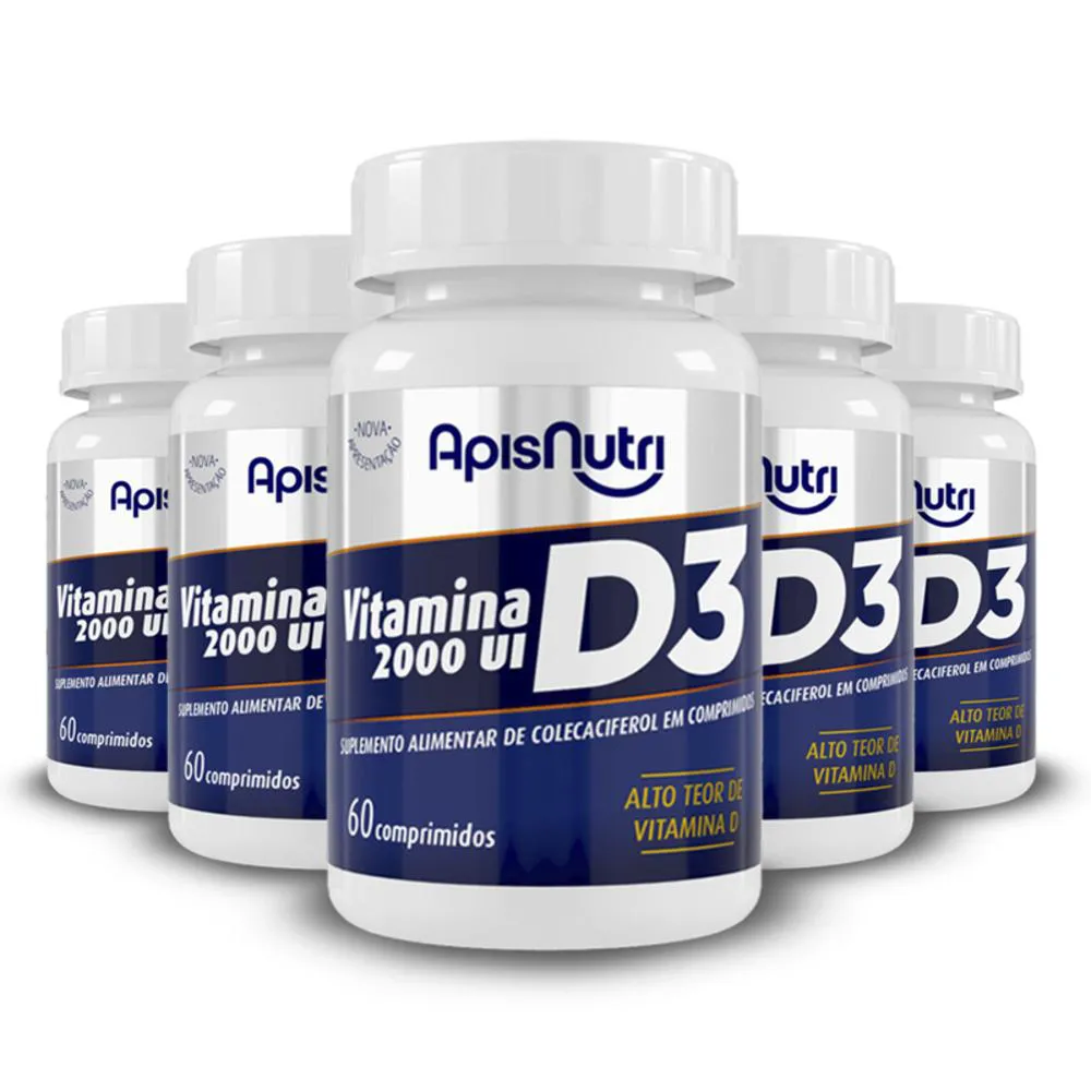 KIT 5 VITAMINA D3 COLECALCIFEROL 2000UI APISNUTRI 60 CáPSULAS