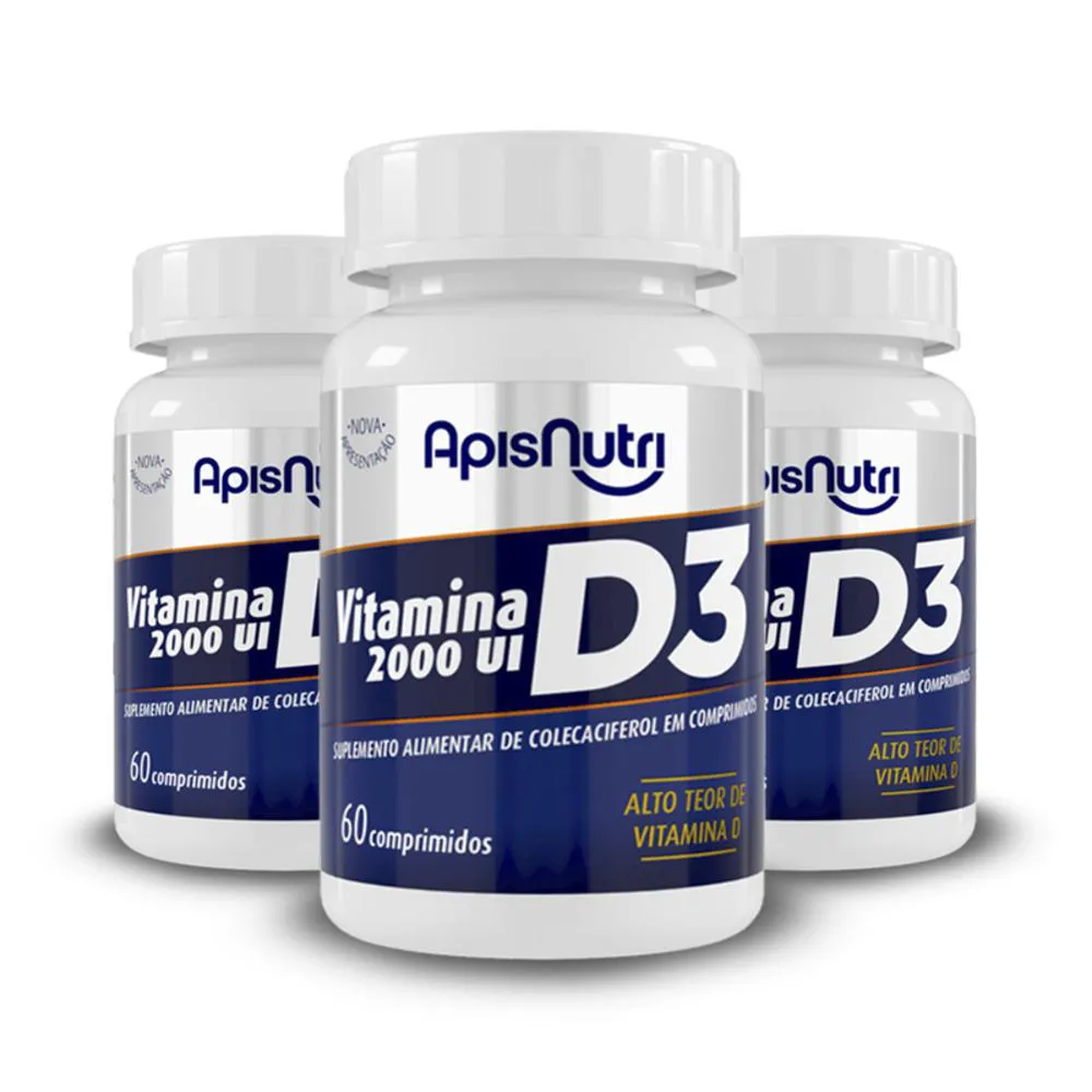 KIT 3 VITAMINA D3 COLECALCIFEROL 2000UI APISNUTRI 60 CáPSULAS