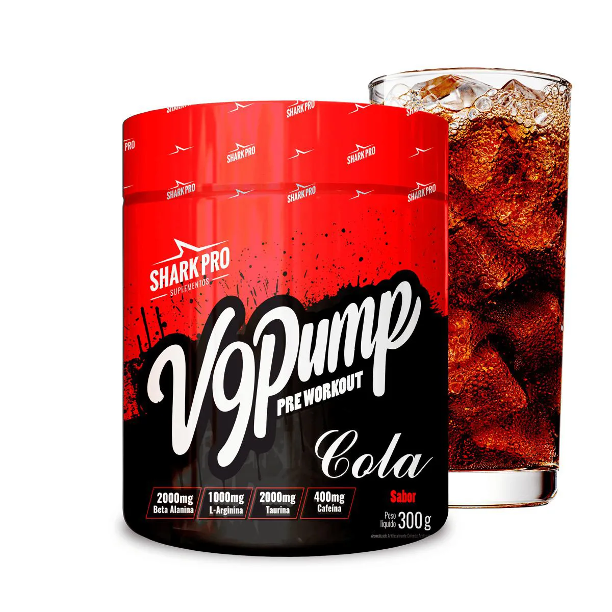 SHARK PRO -  V9 PUMP PRé-TREINO - 400MG DE CAFEíNA - 300G - COLA