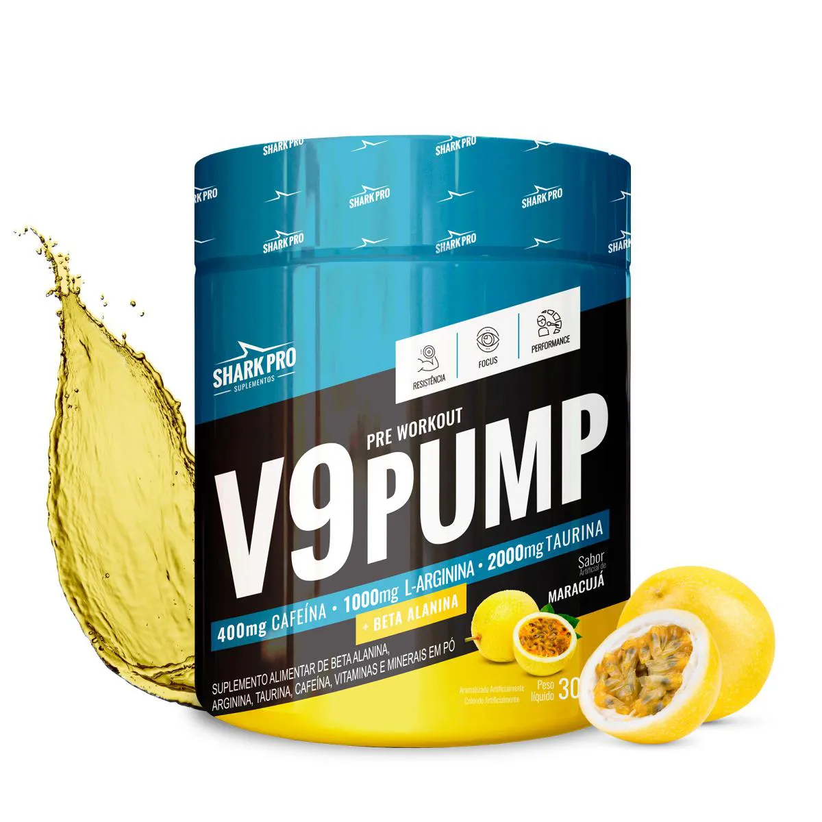 SHARK PRO -  V9 PUMP PRé-TREINO - 400MG DE CAFEíNA - 300G - MARACUJá
