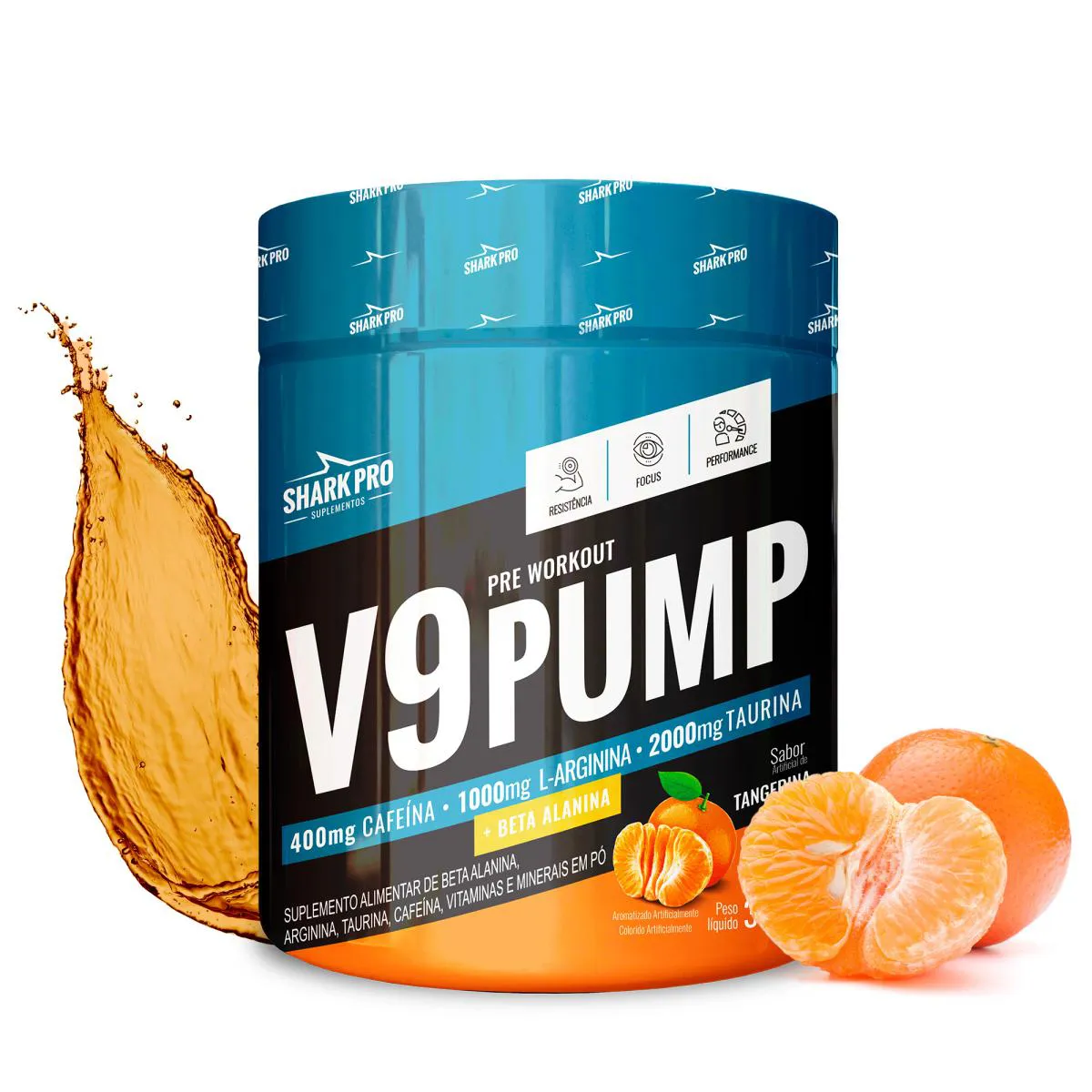 SHARK PRO -  V9 PUMP PRé-TREINO - 400MG DE CAFEíNA - 300G - TANGERINA