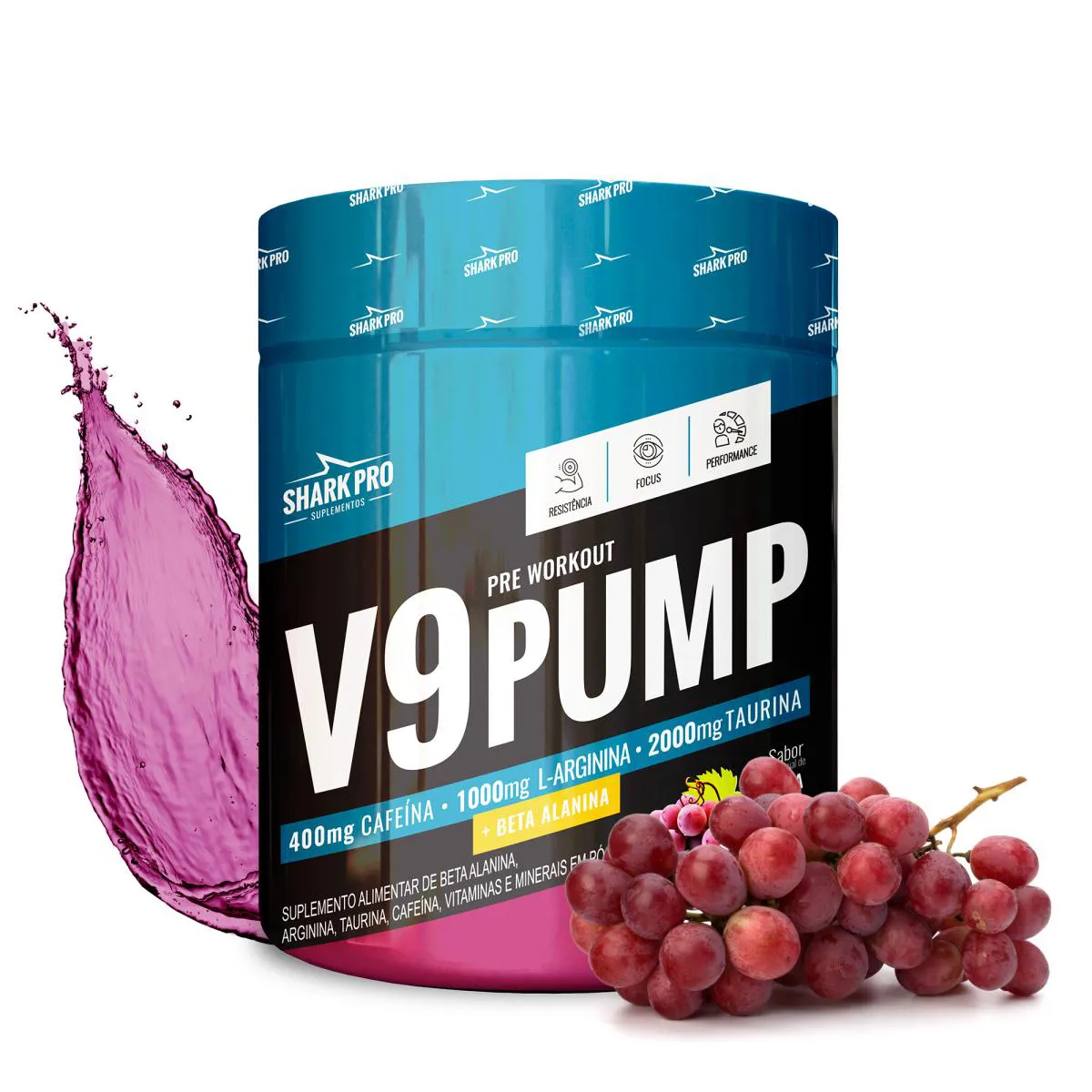 SHARK PRO -  V9 PUMP PRé-TREINO - 400MG DE CAFEíNA - 300G - UVA