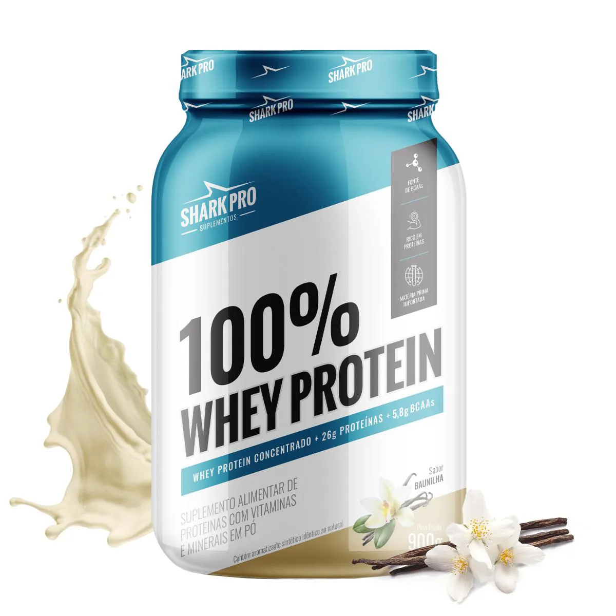 SHARK PRO - 100% WHEY PROTEIN - WPC - POTE 900G DE PROTEíNA - BAUNILHA