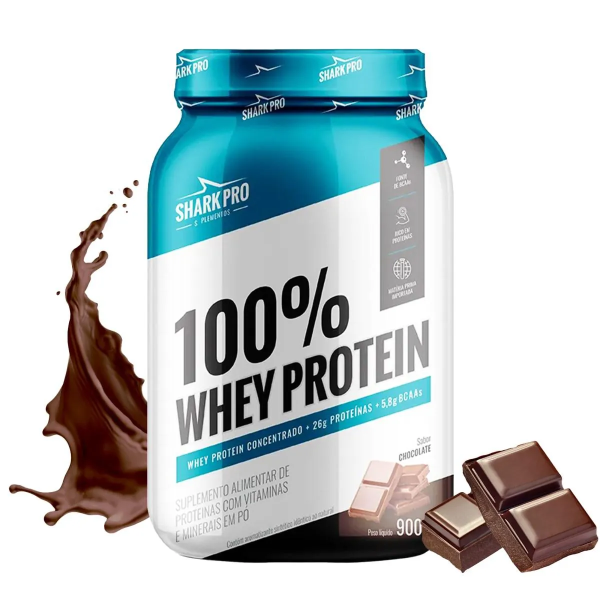 SHARK PRO - 100% WHEY PROTEIN - WPC - POTE 900G DE PROTEíNA - CHOCOLATE