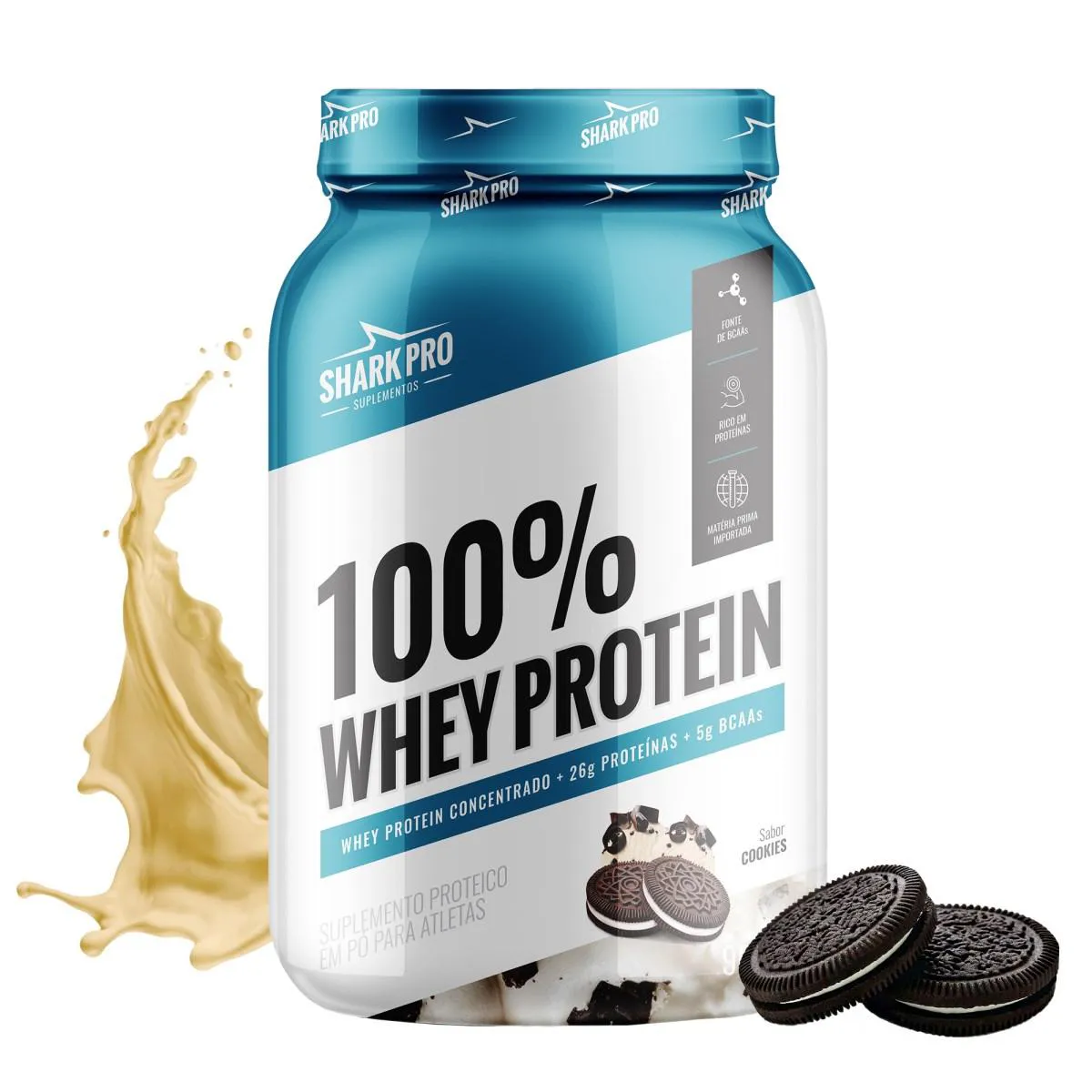 SHARK PRO - 100% WHEY PROTEIN - WPC - POTE 900G DE PROTEíNA - COOKIES